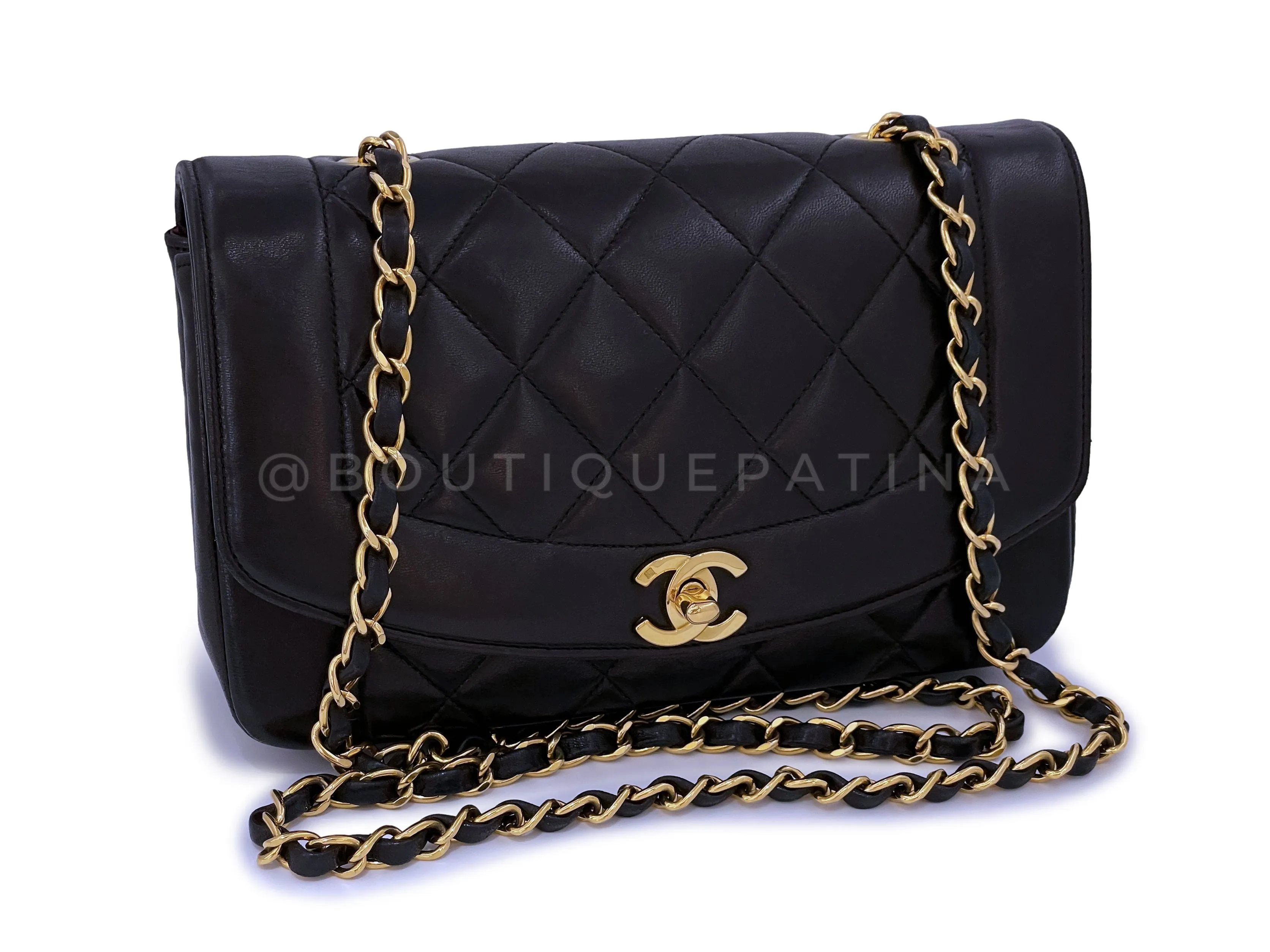 Chanel 1996 Vintage Black Small Diana Flap Bag 24k GHW Lambskin