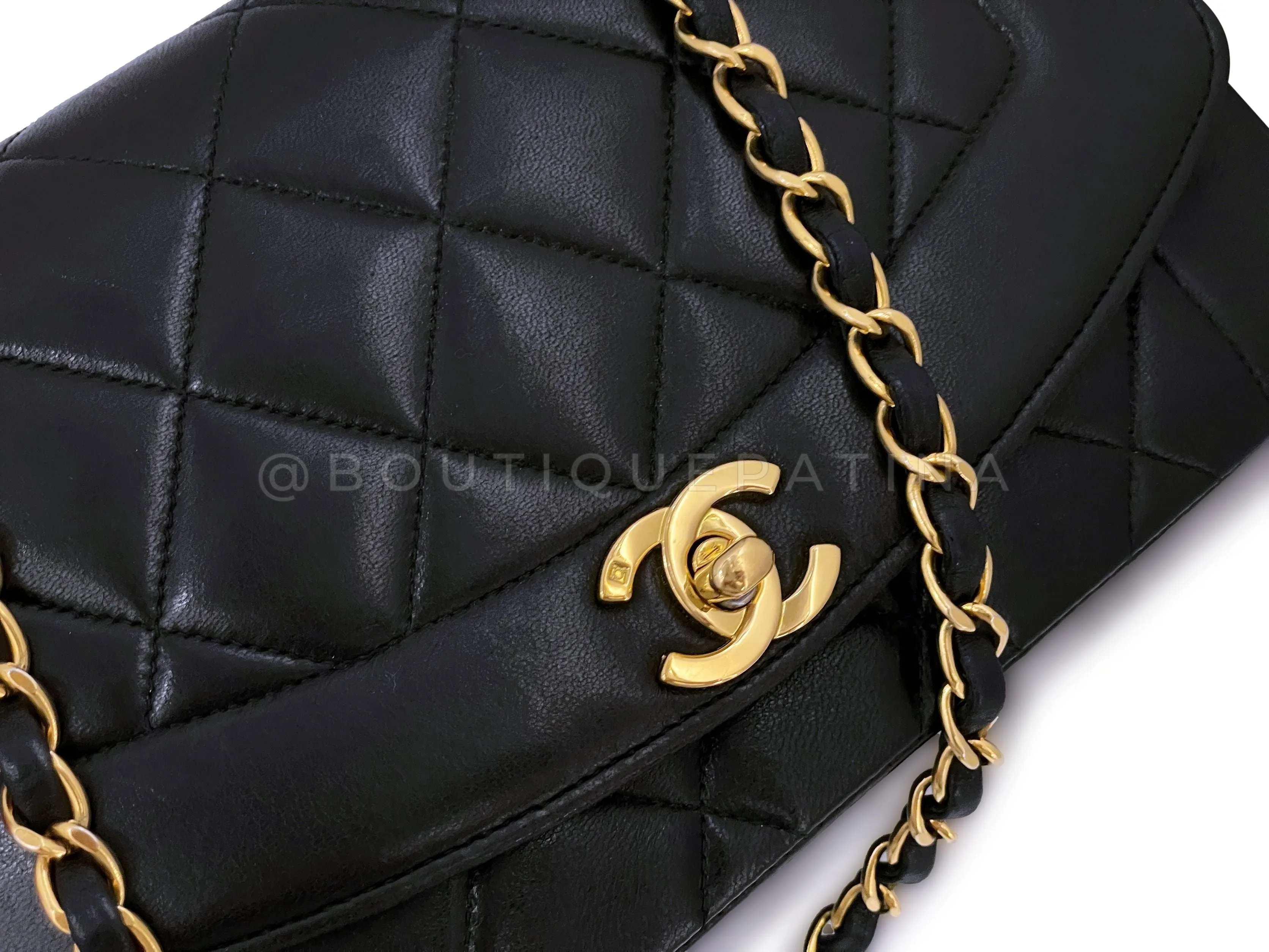 Chanel 1996 Vintage Black Small Diana Flap Bag 24k GHW Lambskin