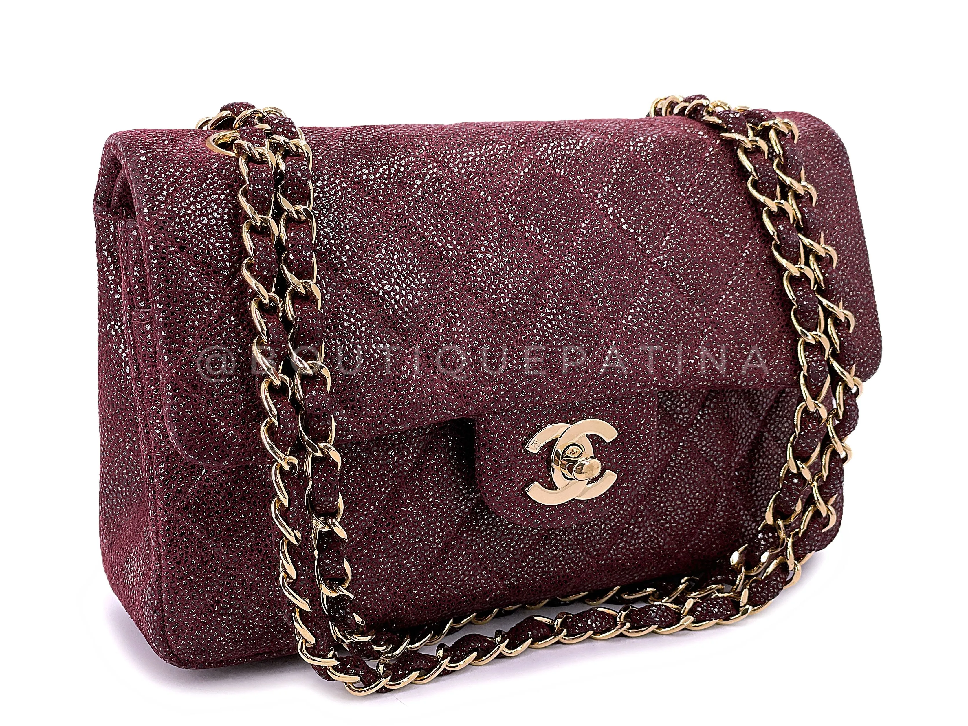 Chanel 2002 Vintage Burgundy Sueded Caviar Small Double Flap Bag 24k GHW