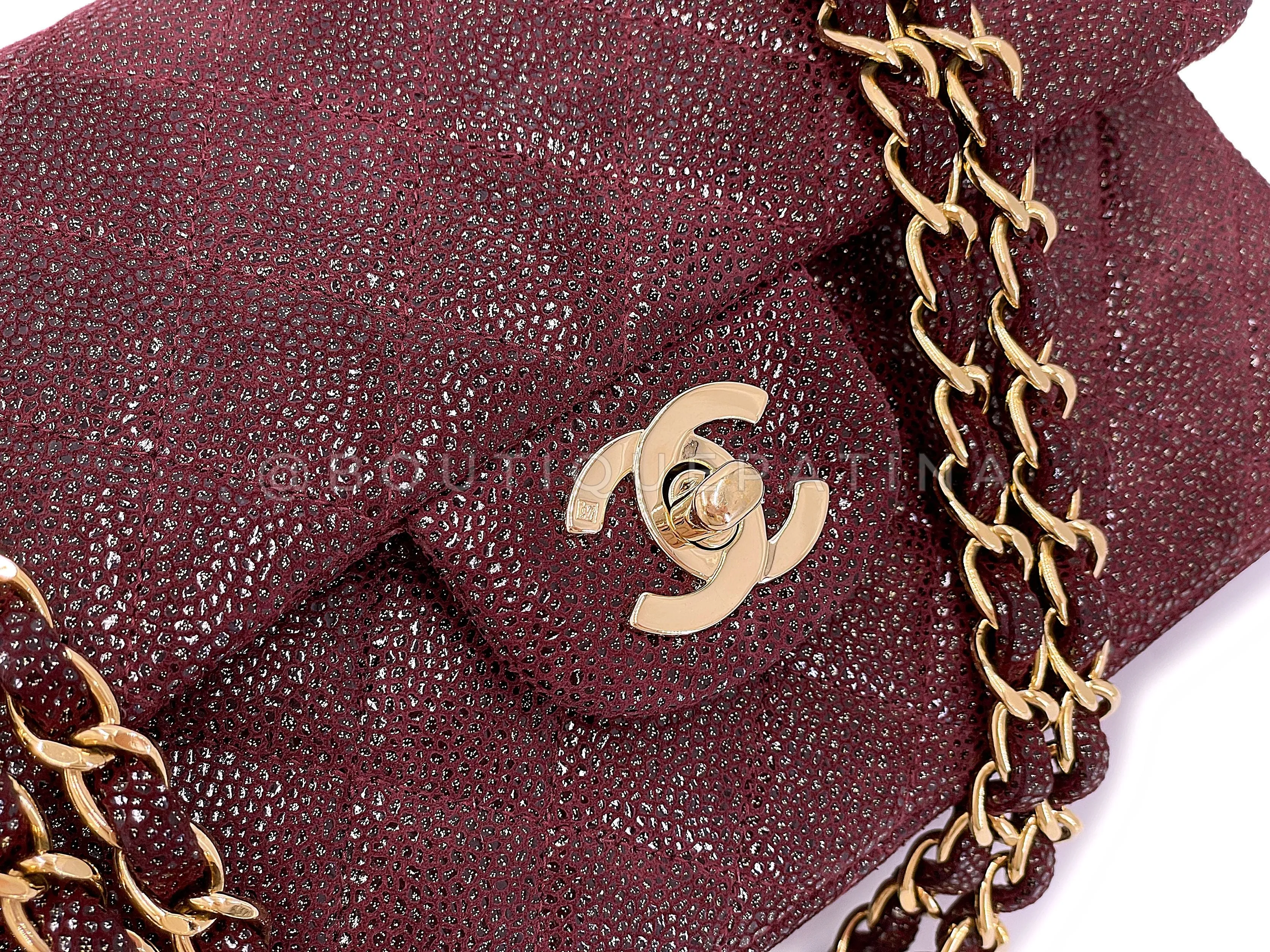 Chanel 2002 Vintage Burgundy Sueded Caviar Small Double Flap Bag 24k GHW