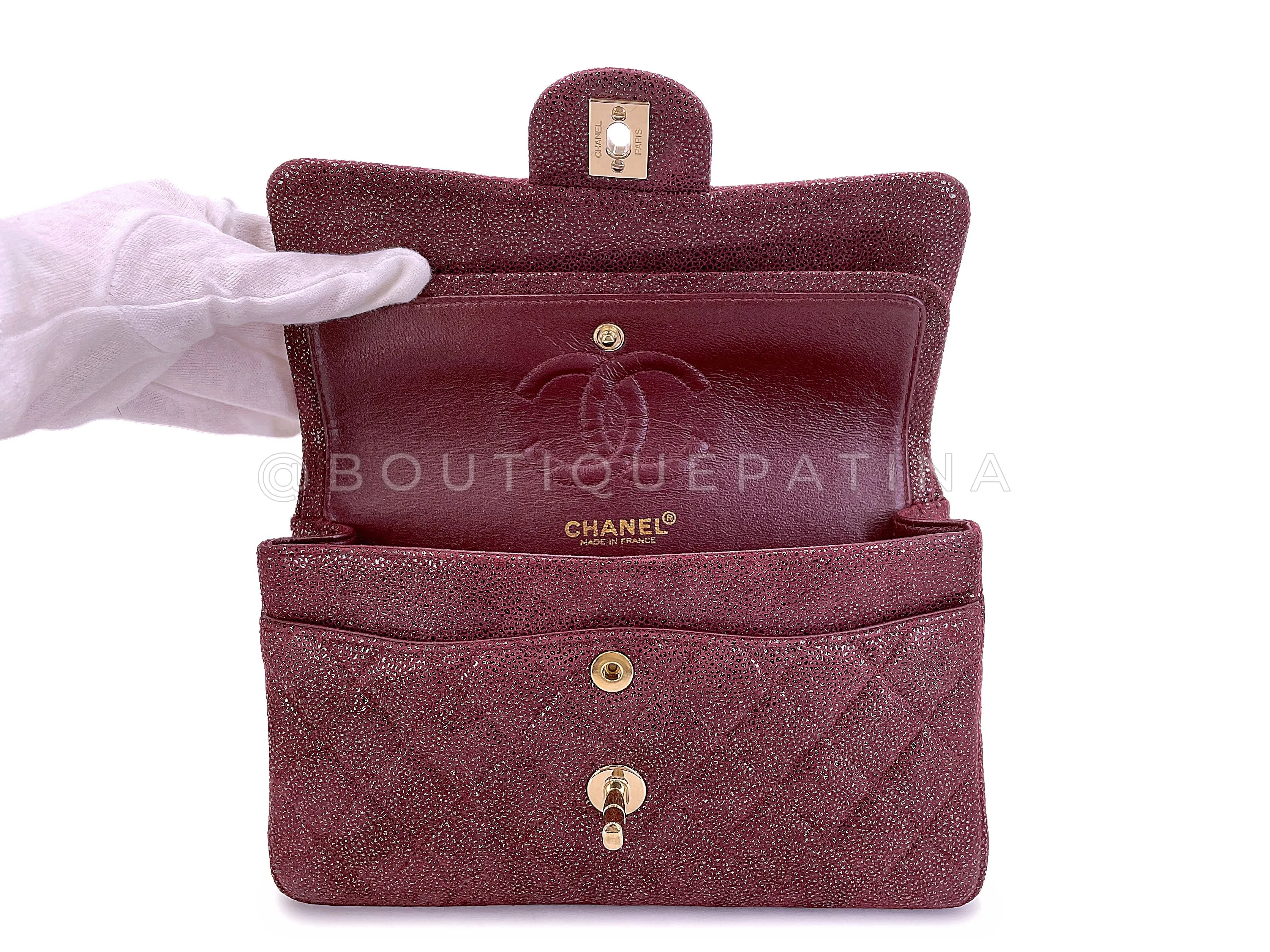 Chanel 2002 Vintage Burgundy Sueded Caviar Small Double Flap Bag 24k GHW