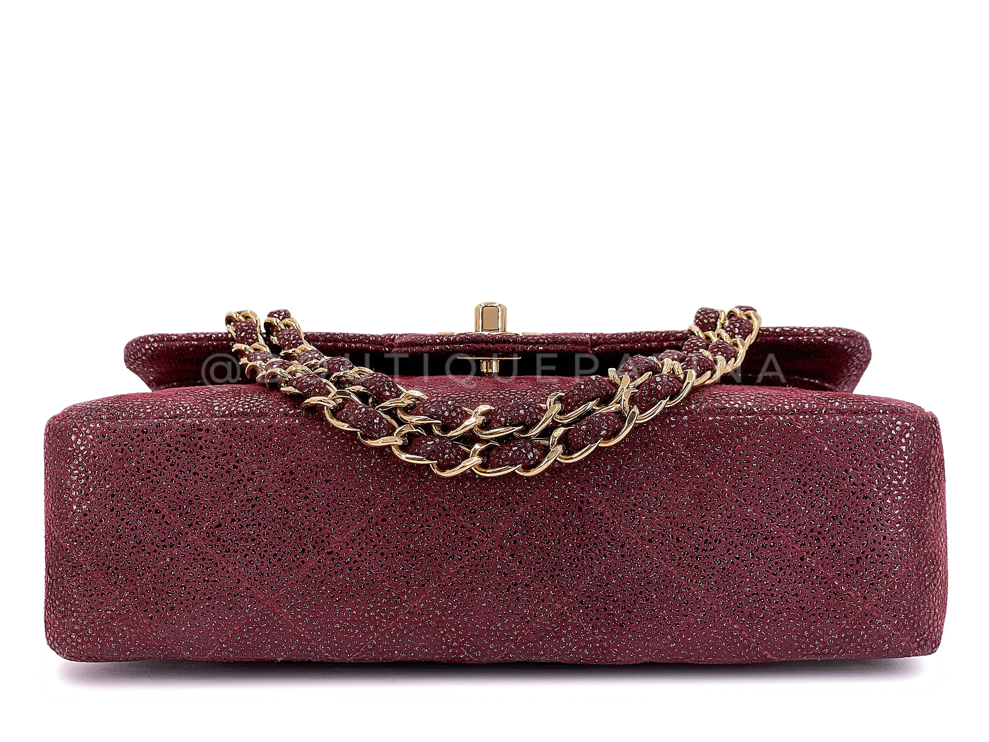 Chanel 2002 Vintage Burgundy Sueded Caviar Small Double Flap Bag 24k GHW