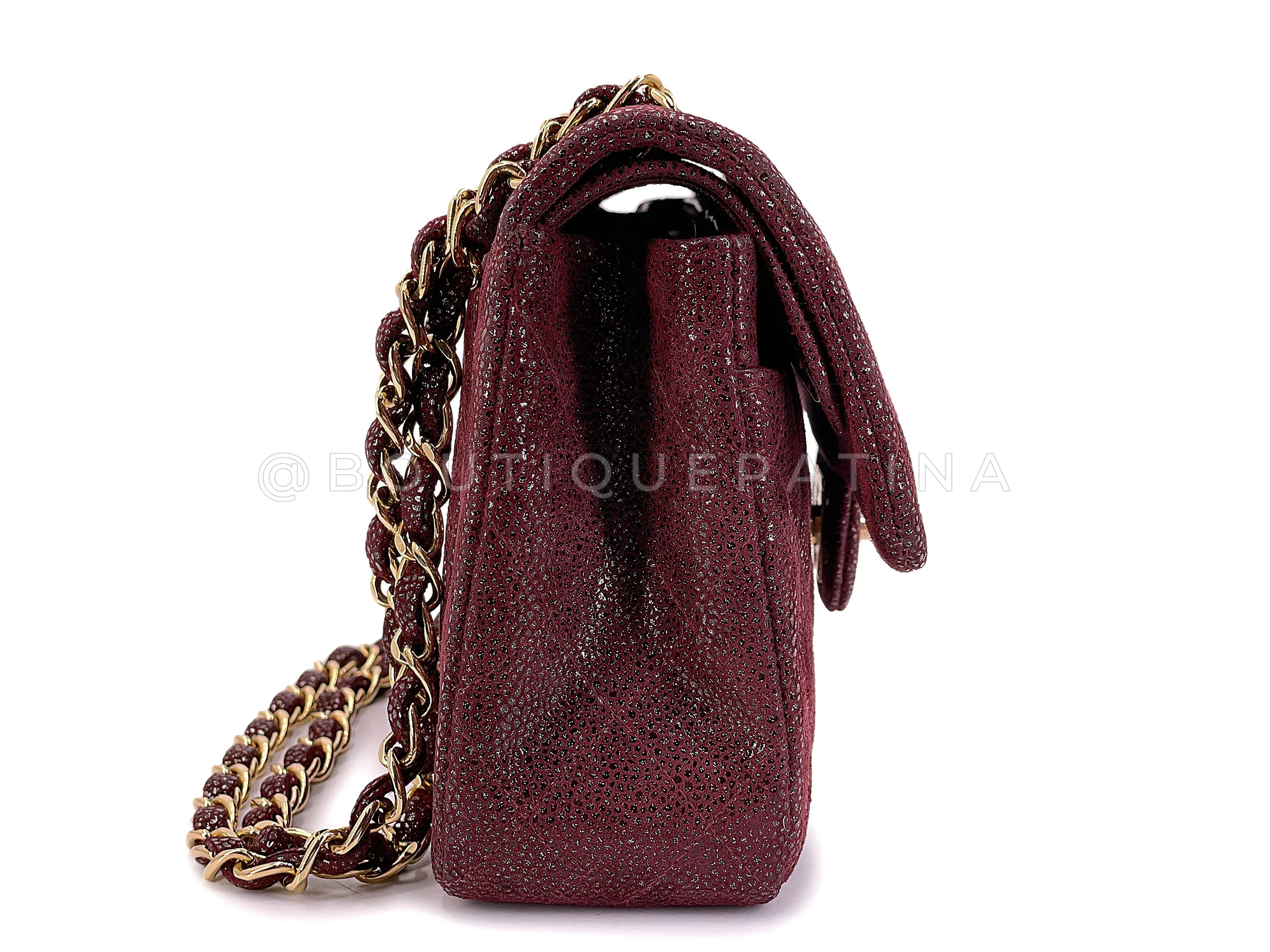 Chanel 2002 Vintage Burgundy Sueded Caviar Small Double Flap Bag 24k GHW