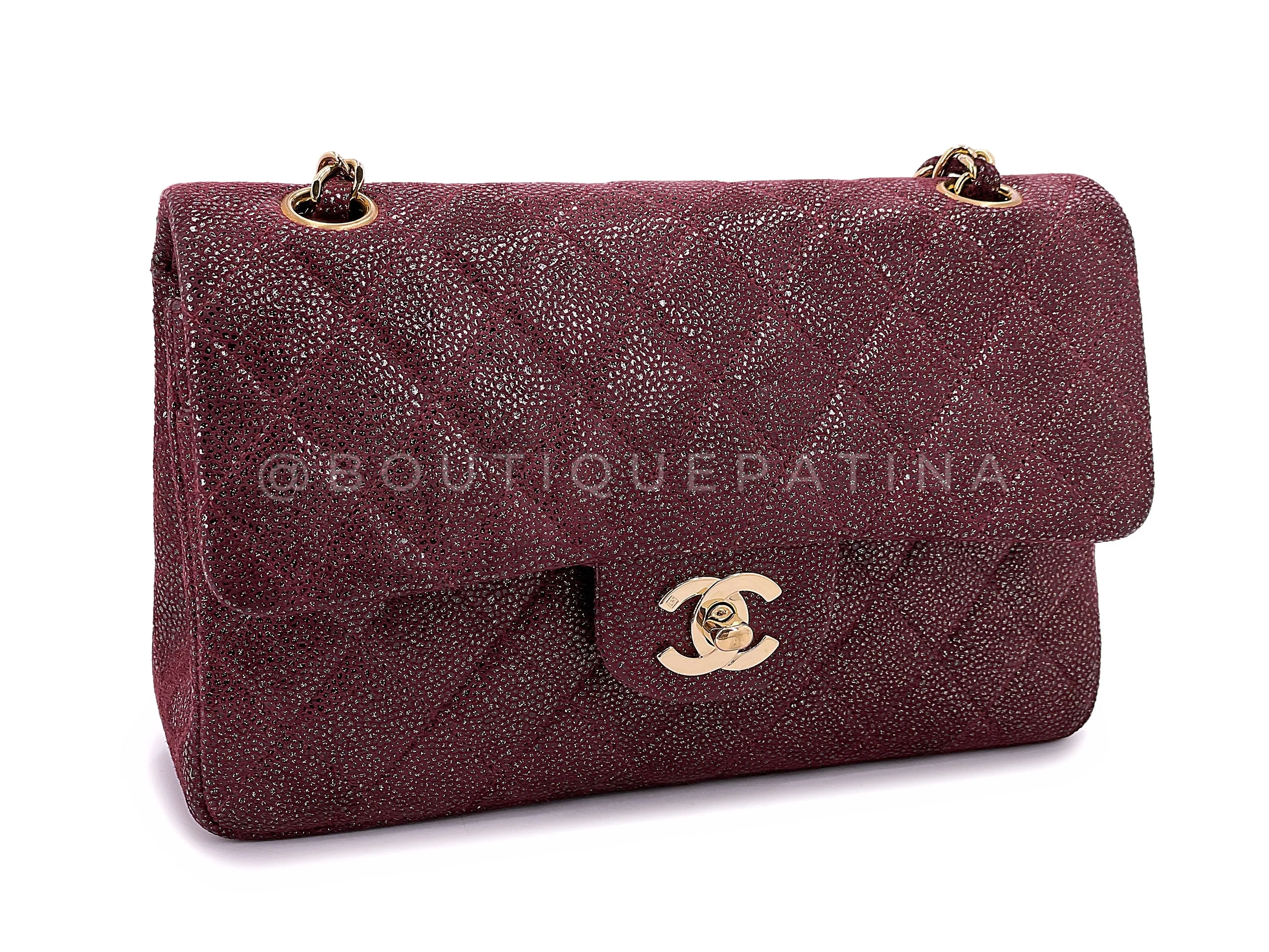 Chanel 2002 Vintage Burgundy Sueded Caviar Small Double Flap Bag 24k GHW