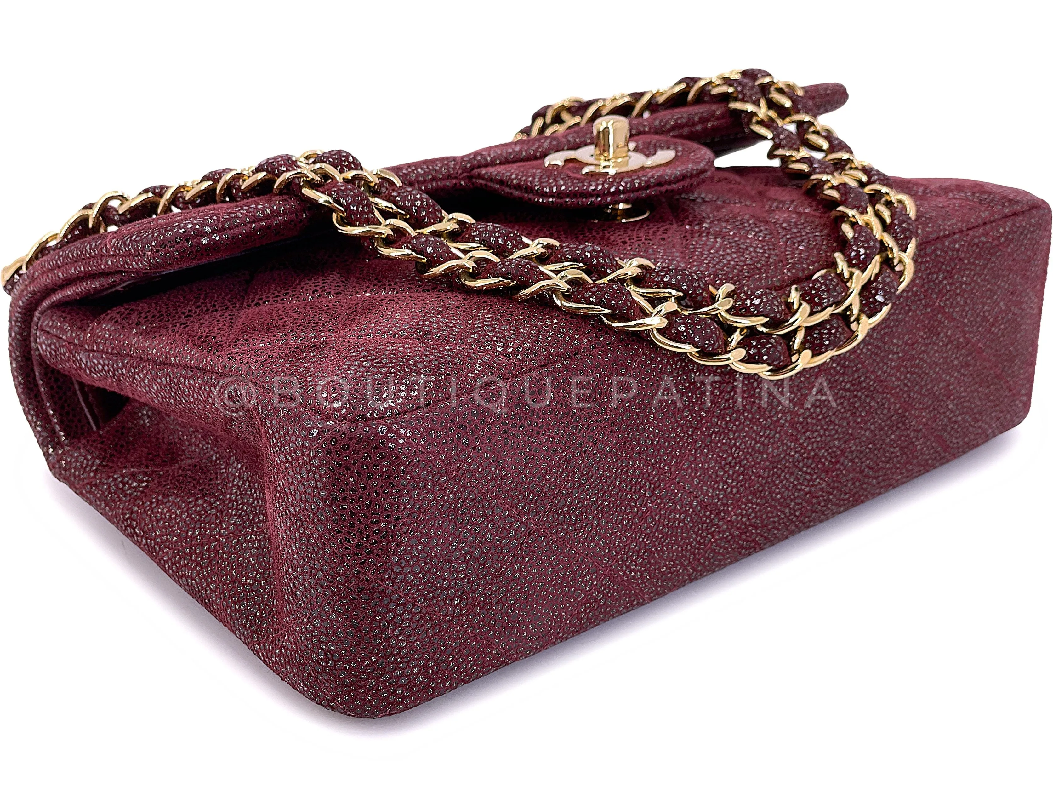 Chanel 2002 Vintage Burgundy Sueded Caviar Small Double Flap Bag 24k GHW