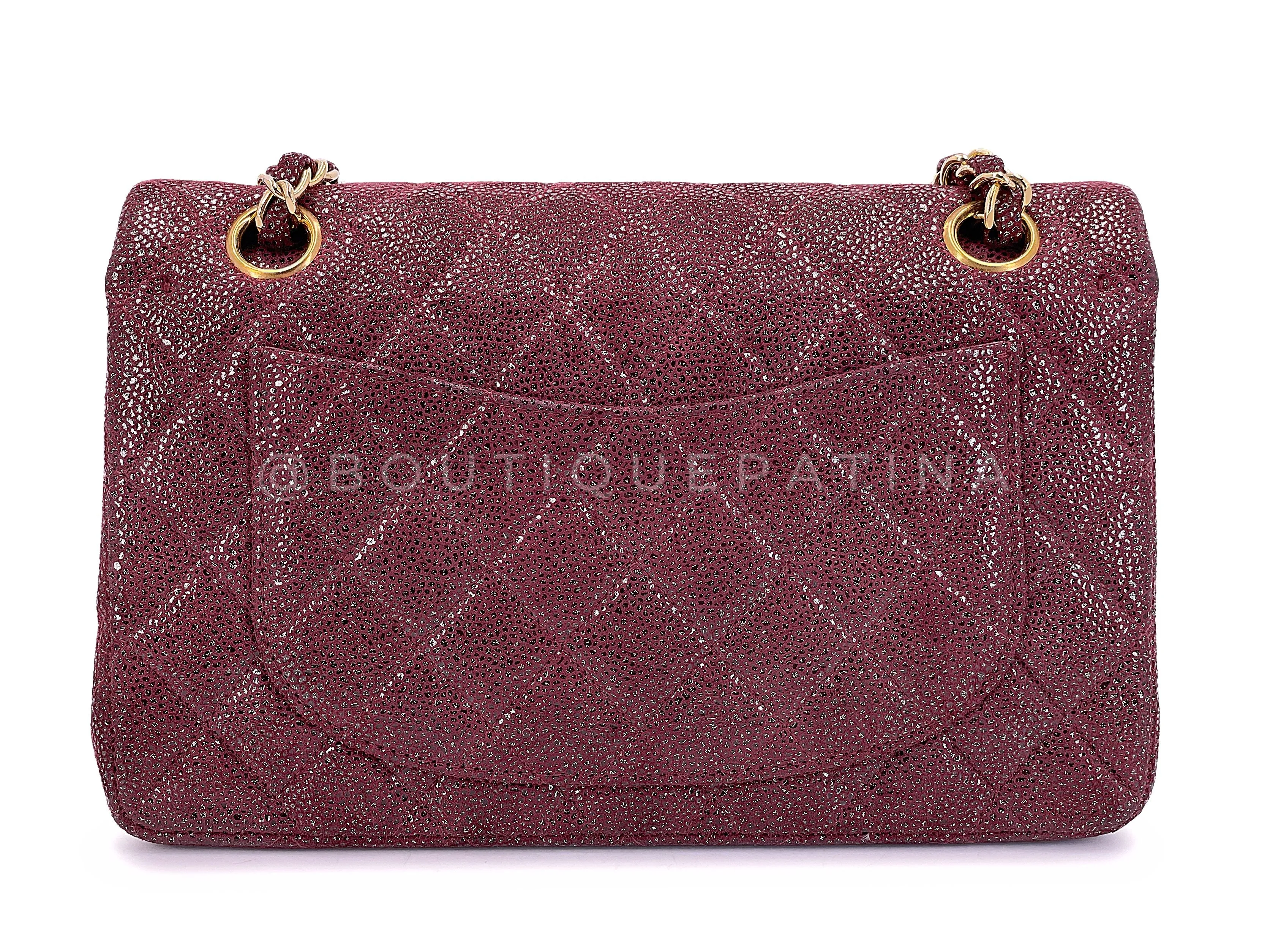 Chanel 2002 Vintage Burgundy Sueded Caviar Small Double Flap Bag 24k GHW