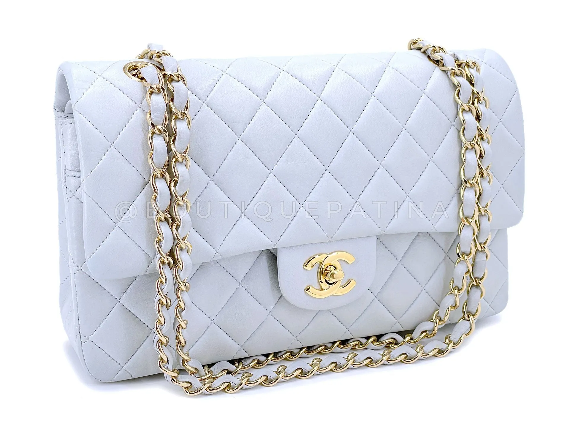 Chanel 2002 Vintage Pale Blue Medium Classic Double Flap Bag 24k GHW Lambskin HSO