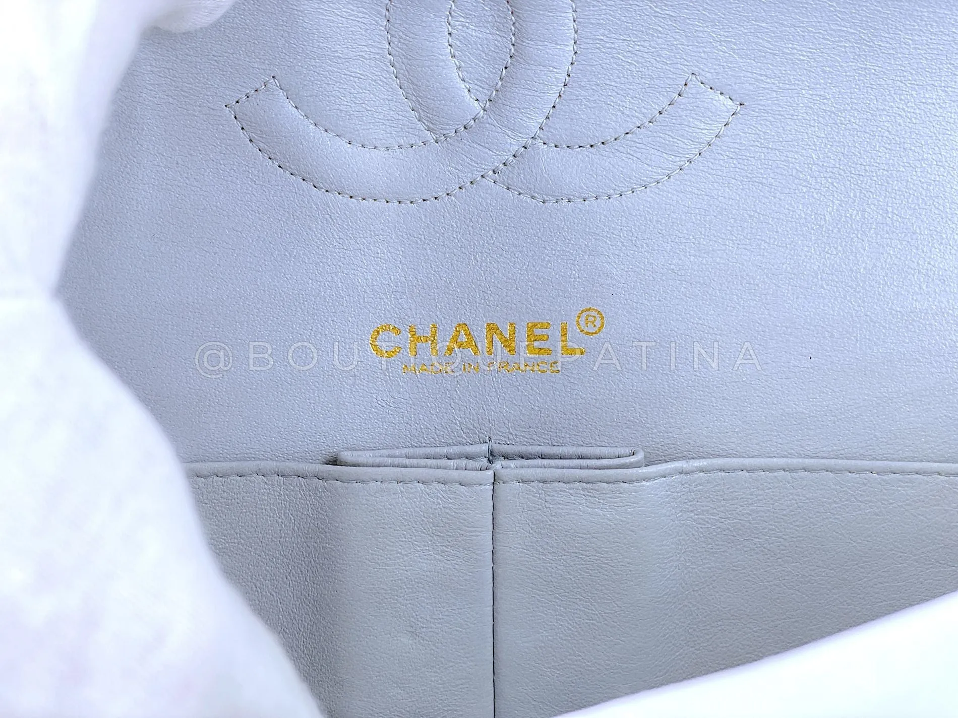 Chanel 2002 Vintage Pale Blue Medium Classic Double Flap Bag 24k GHW Lambskin HSO