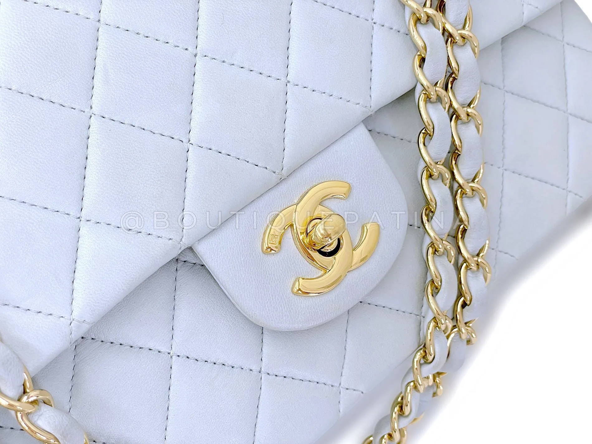 Chanel 2002 Vintage Pale Blue Medium Classic Double Flap Bag 24k GHW Lambskin HSO