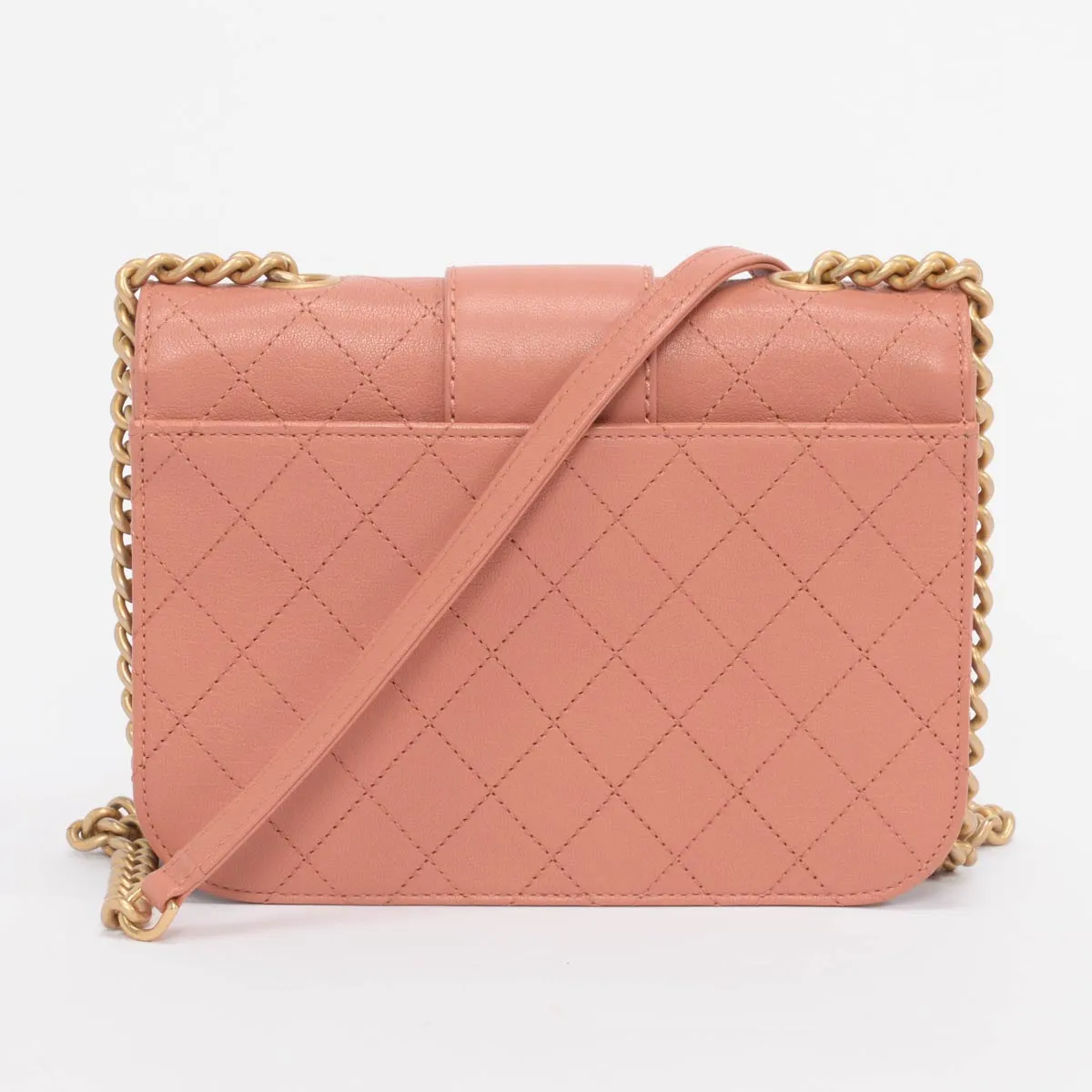 Chanel Pink Quilted Sheepskin Front Chain Flap Bag