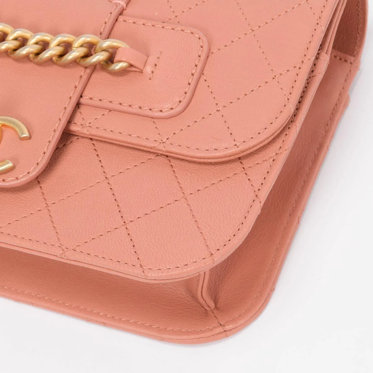 Chanel Pink Quilted Sheepskin Front Chain Flap Bag