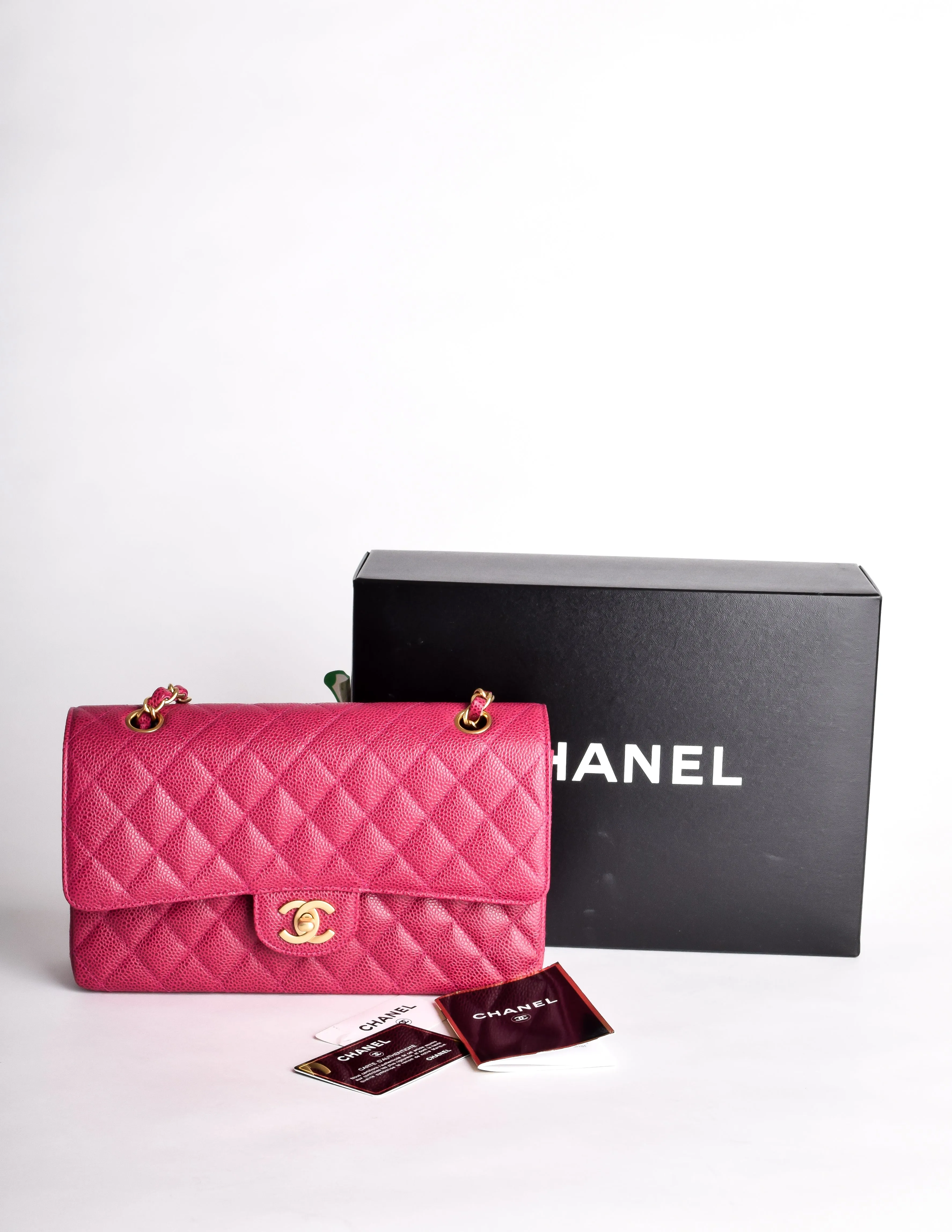 Chanel Vintage Fuchsia Pink Quilted Caviar 2.55 Medium Classic Double Flap Bag