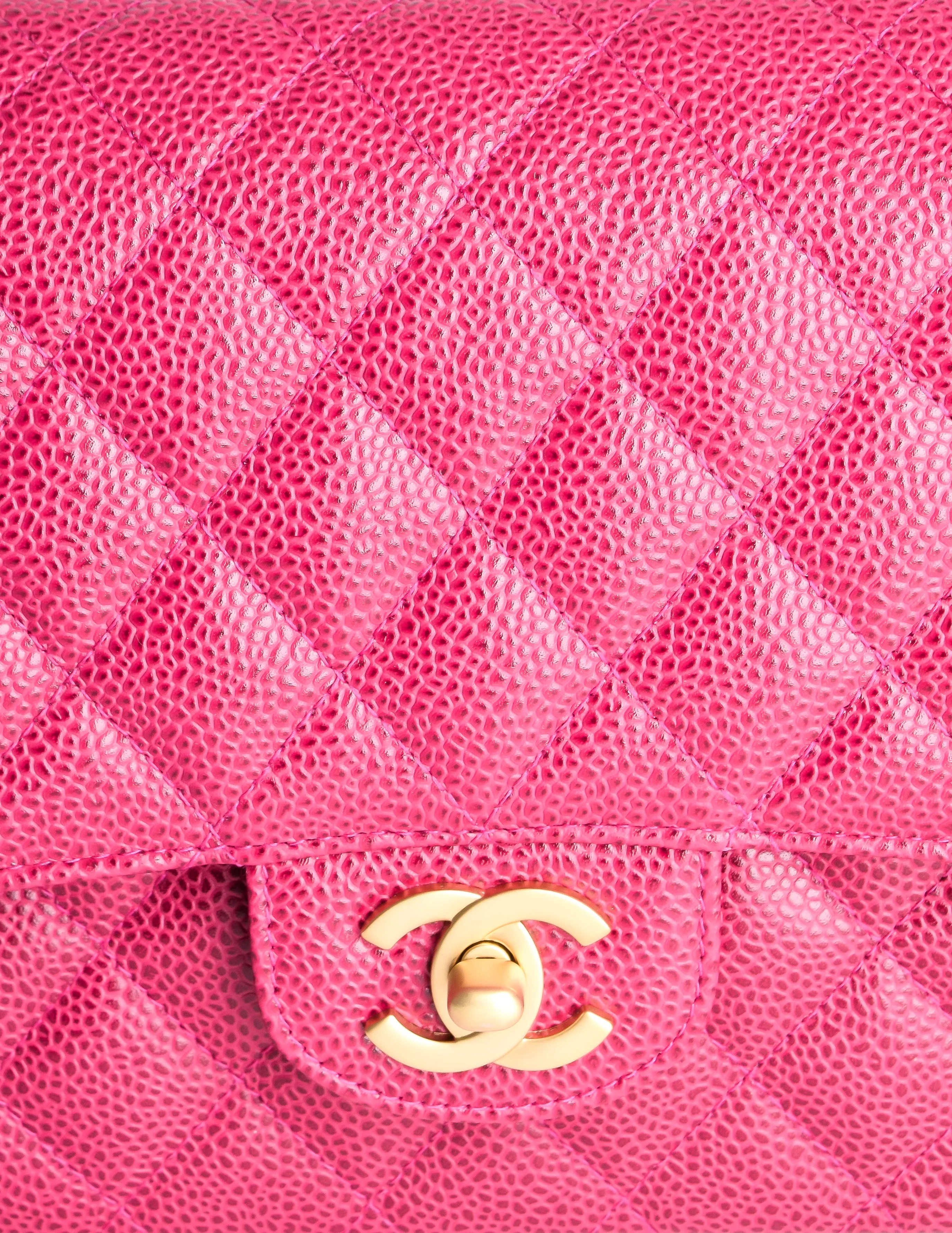 Chanel Vintage Fuchsia Pink Quilted Caviar 2.55 Medium Classic Double Flap Bag