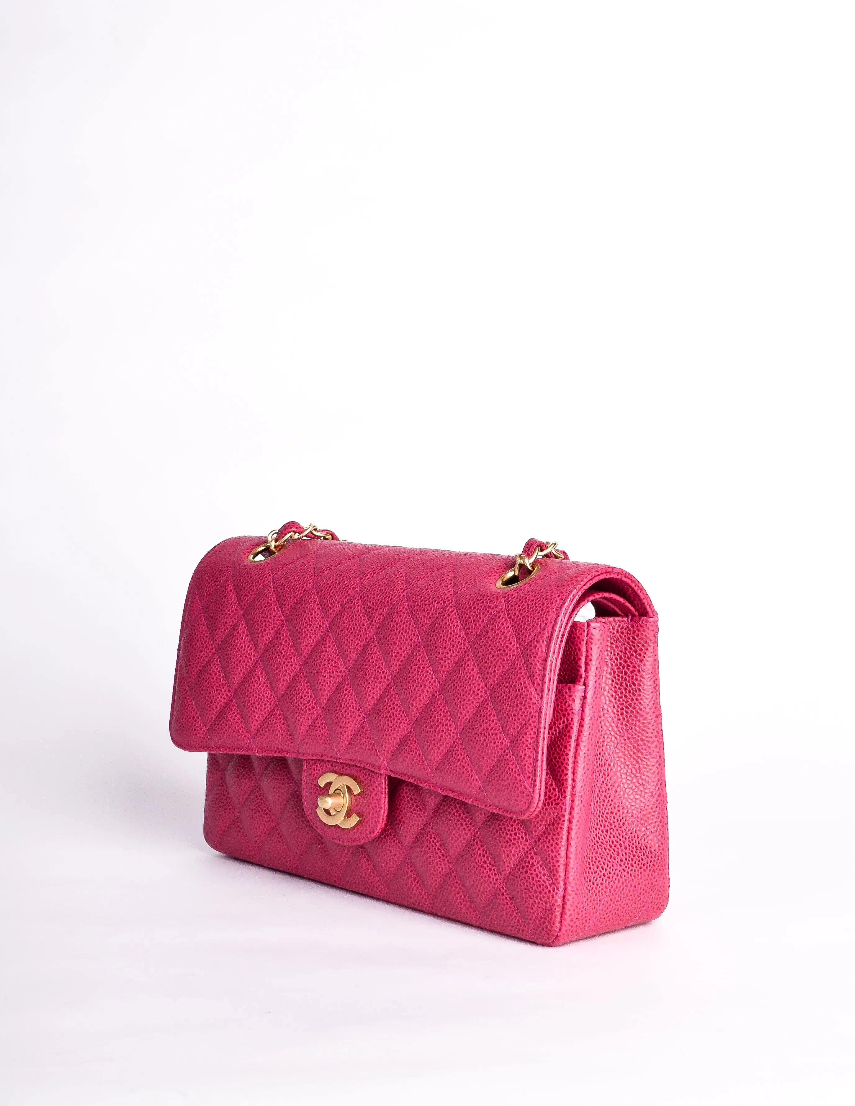 Chanel Vintage Fuchsia Pink Quilted Caviar 2.55 Medium Classic Double Flap Bag