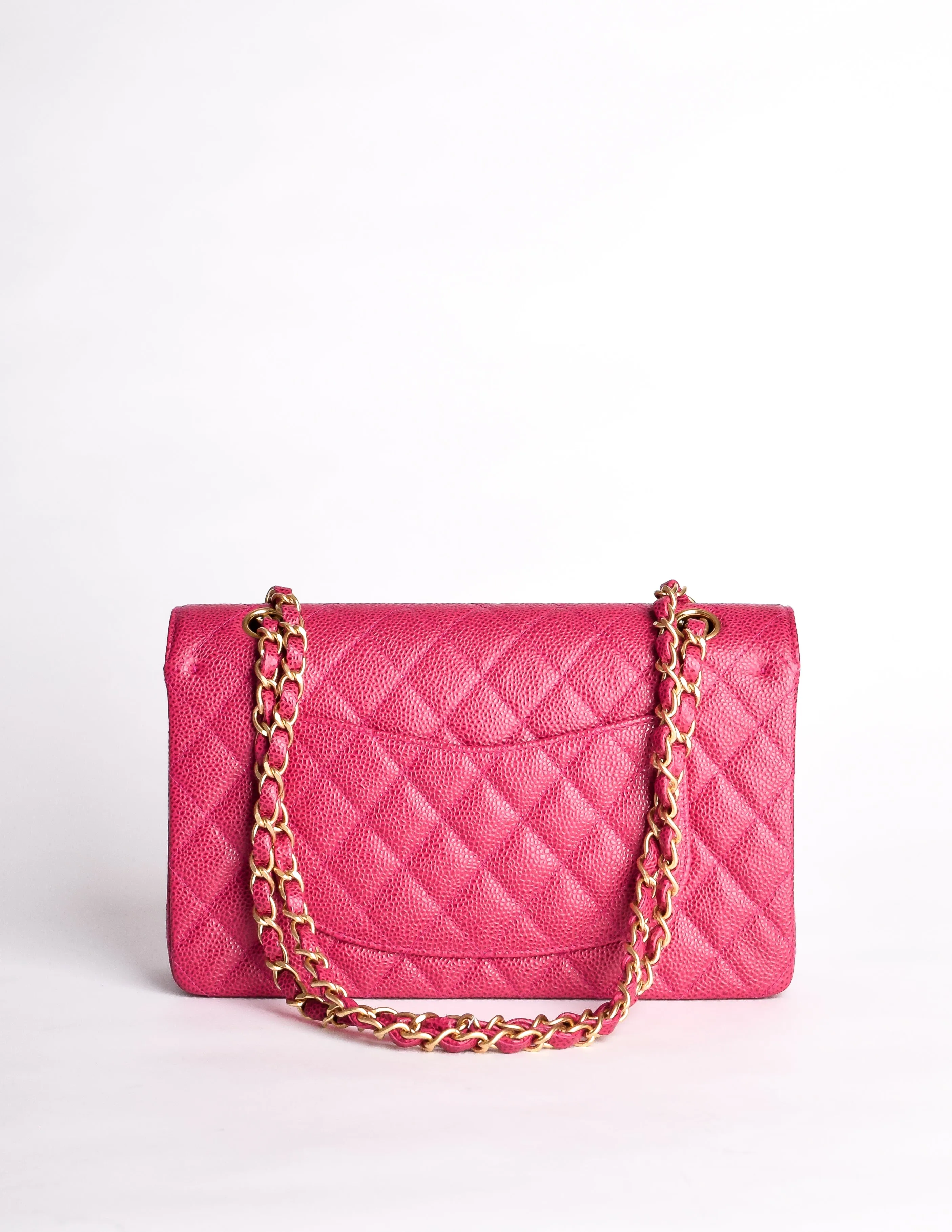 Chanel Vintage Fuchsia Pink Quilted Caviar 2.55 Medium Classic Double Flap Bag