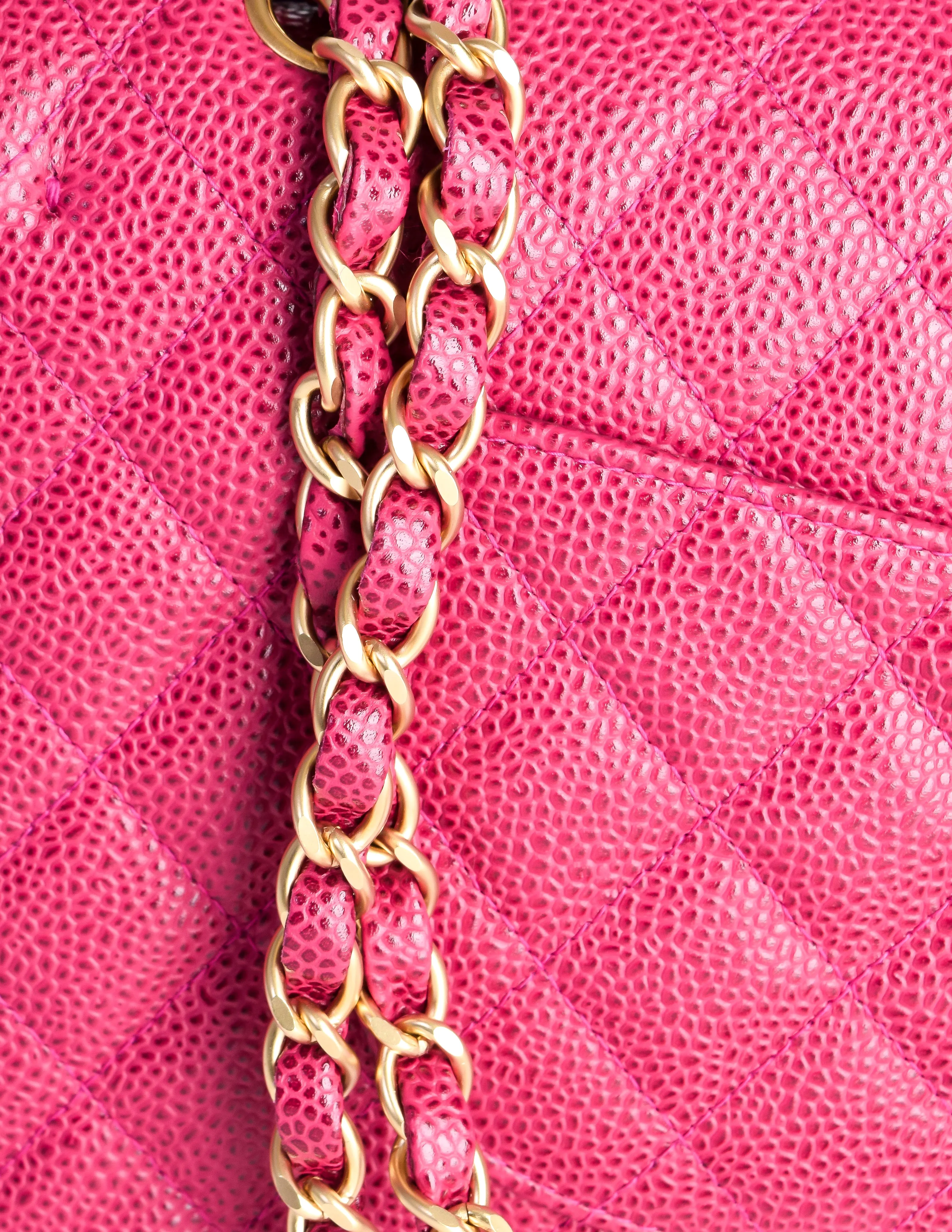 Chanel Vintage Fuchsia Pink Quilted Caviar 2.55 Medium Classic Double Flap Bag