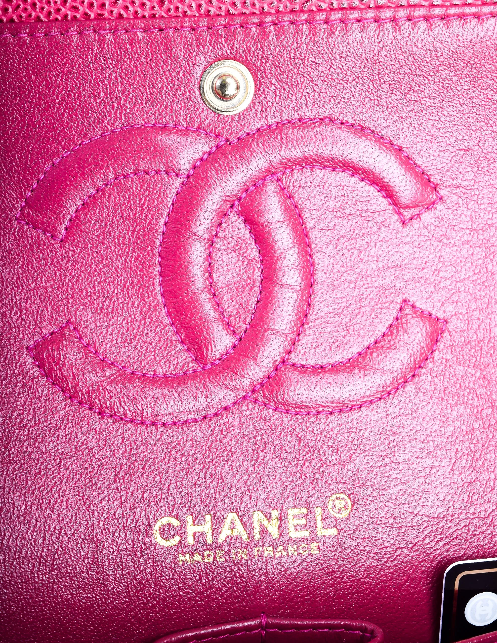 Chanel Vintage Fuchsia Pink Quilted Caviar 2.55 Medium Classic Double Flap Bag