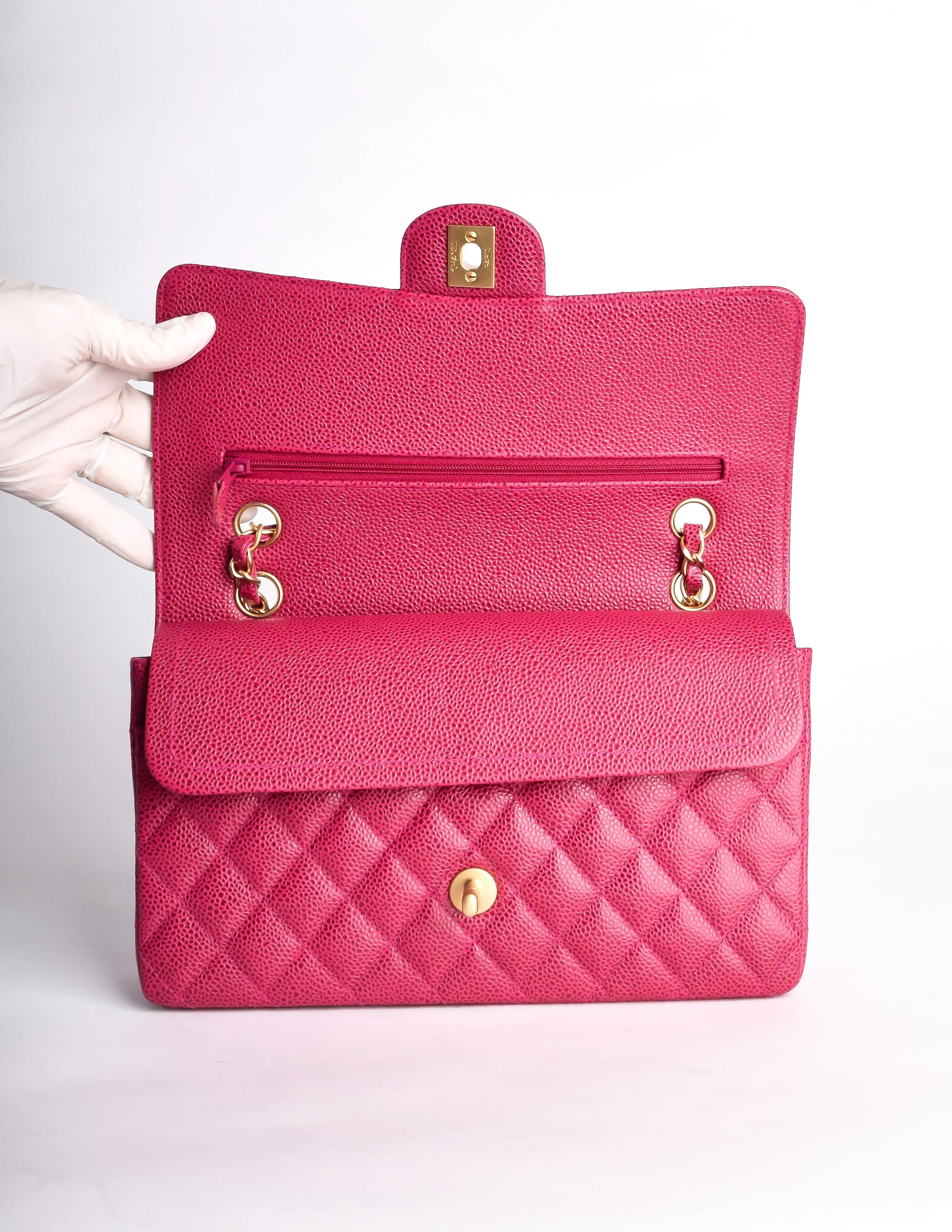 Chanel Vintage Fuchsia Pink Quilted Caviar 2.55 Medium Classic Double Flap Bag