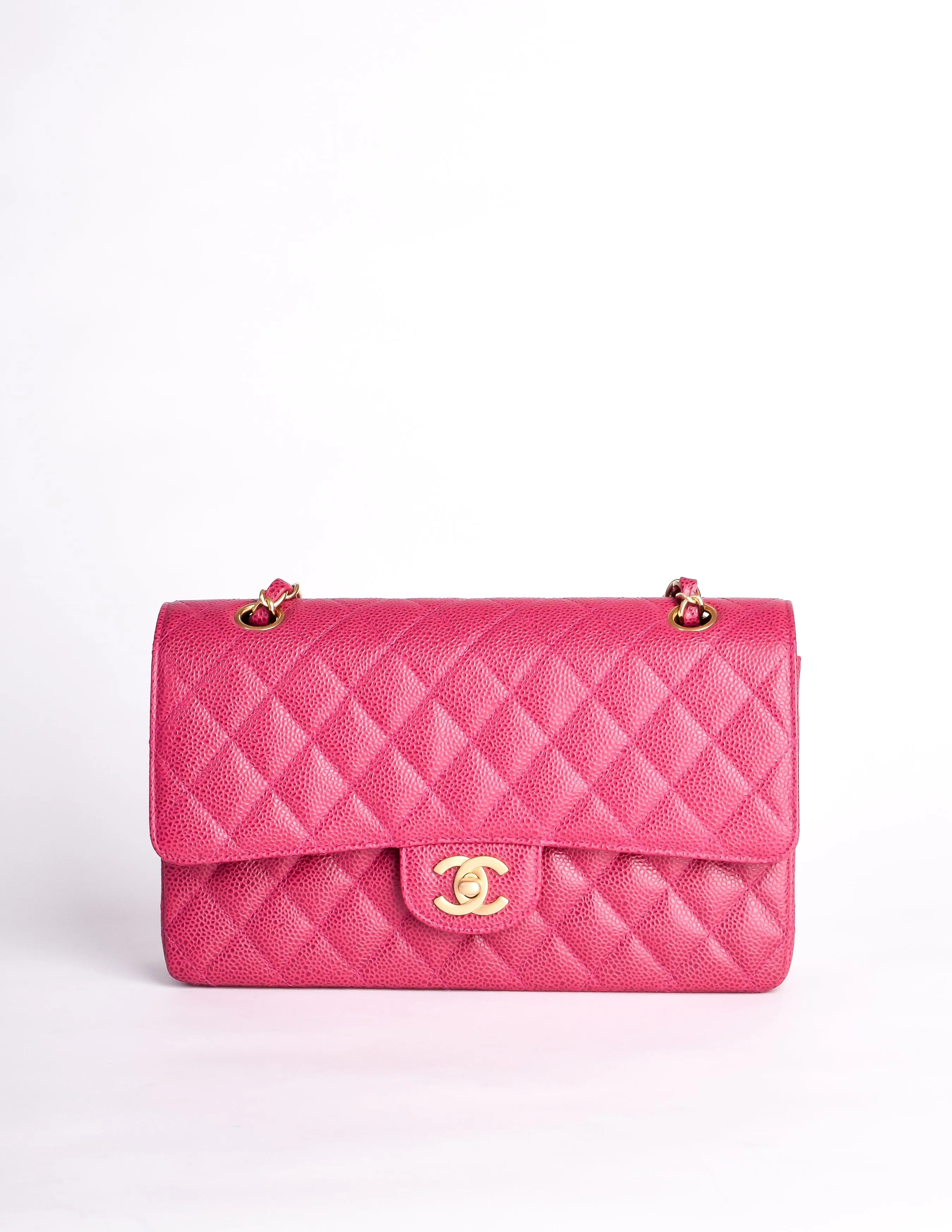 Chanel Vintage Fuchsia Pink Quilted Caviar 2.55 Medium Classic Double Flap Bag