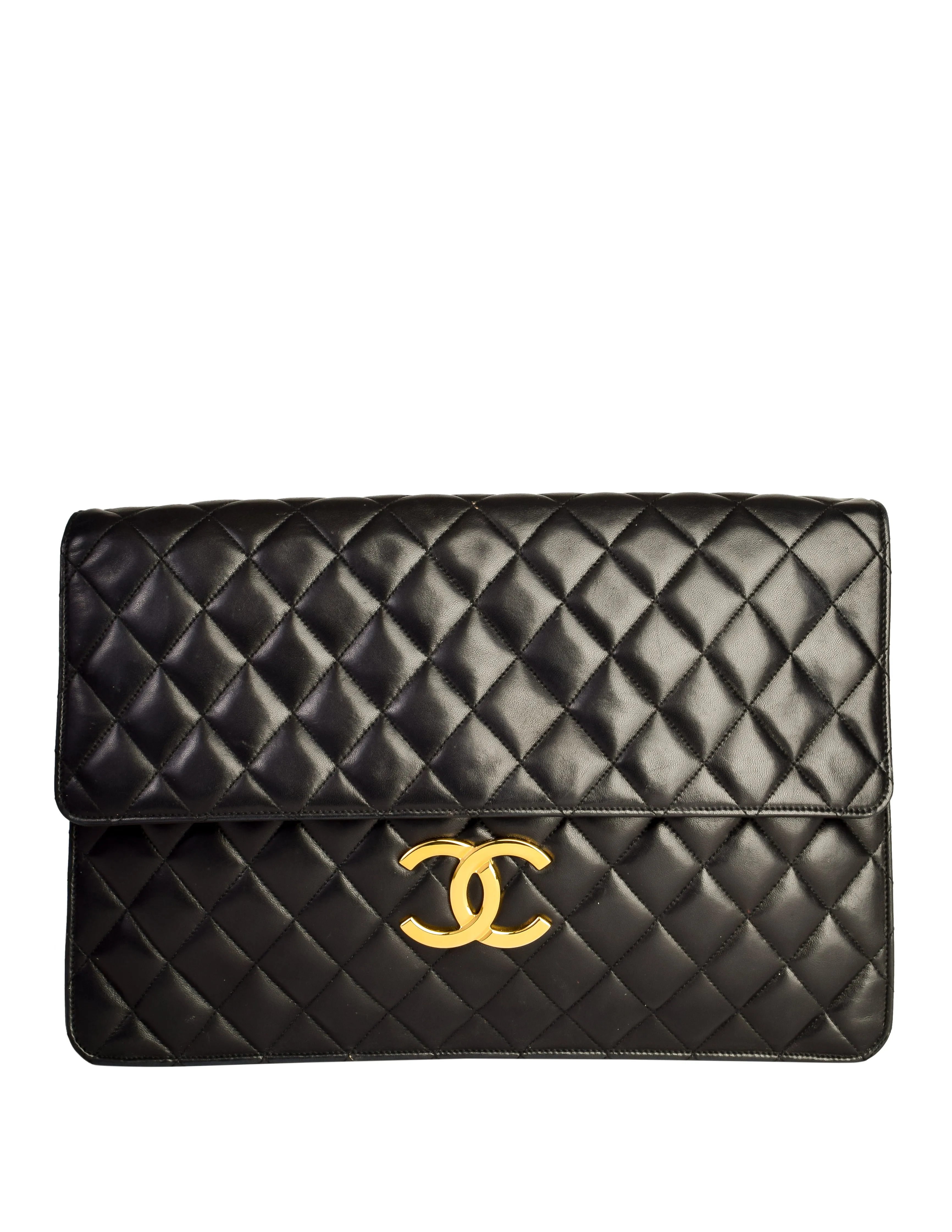 Chanel Vintage Oversized Black Matelasse Quilted Lambskin Leather CC Logo Jumbo Maxi Flap Bag