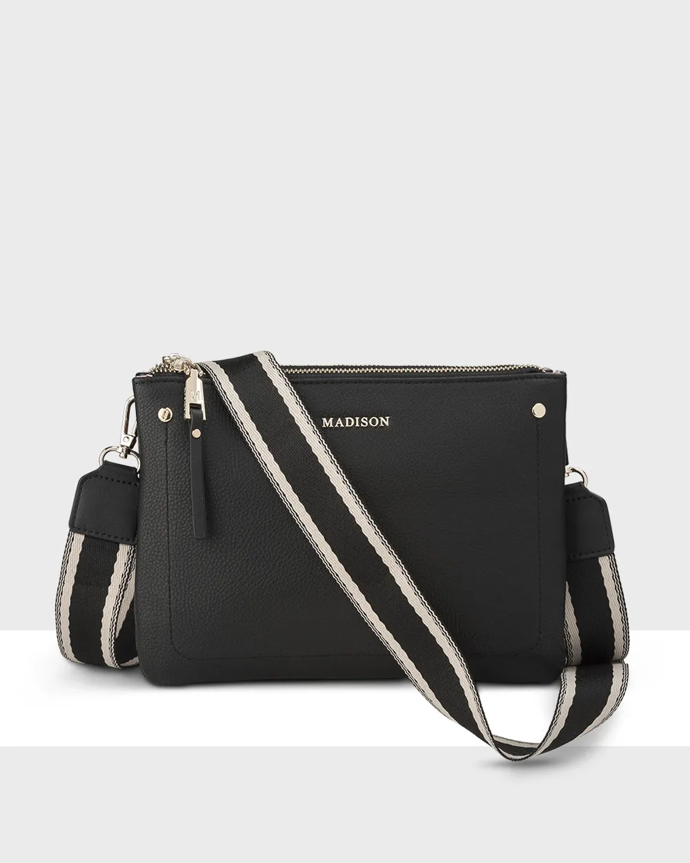 Charlotte Double Zip Crossbody Bag   Stripe Bag Strap