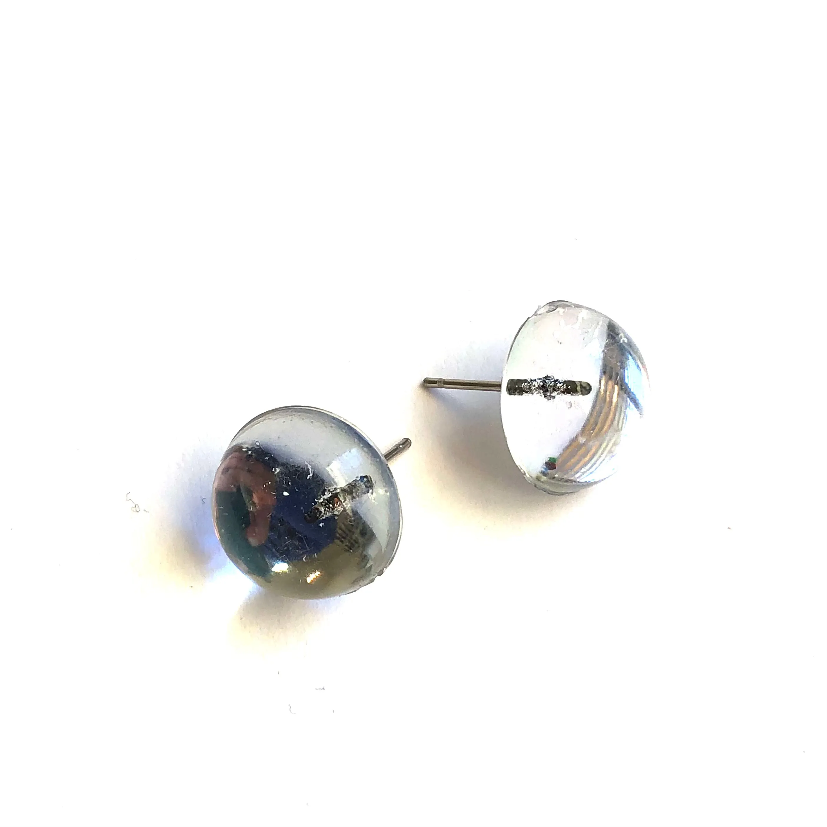 Clear Foil Back Retro Button Stud Earrings