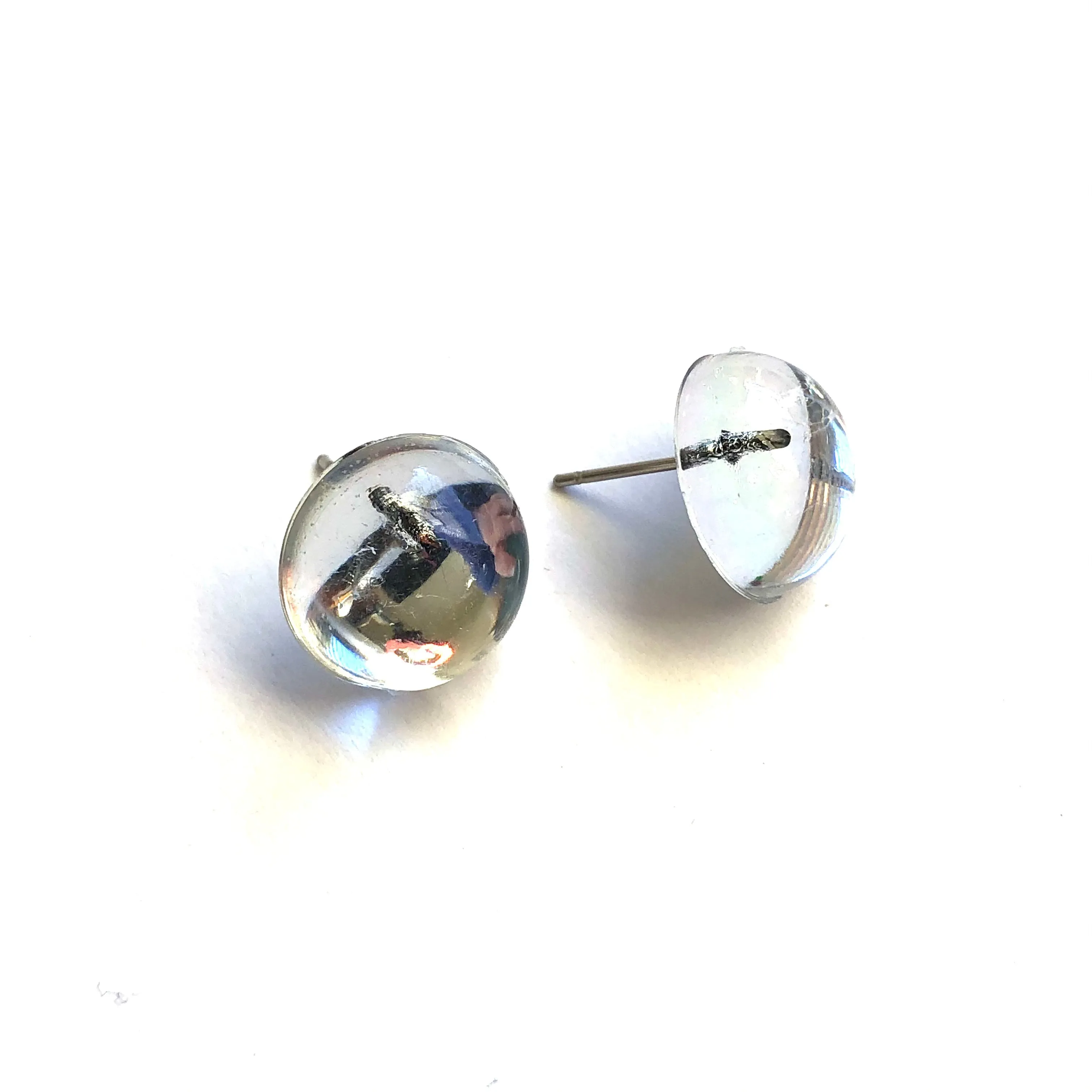 Clear Foil Back Retro Button Stud Earrings