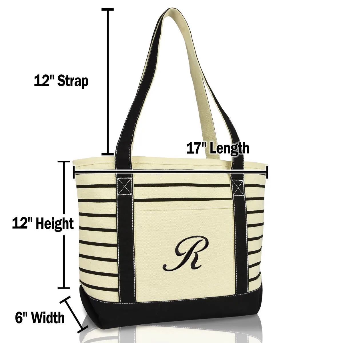 Dalix Striped R-Initial Tote Bag Womens Ballent Letter R