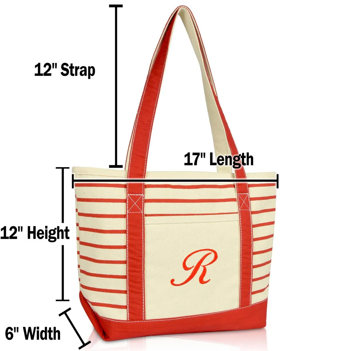 Dalix Striped R-Initial Tote Bag Womens Ballent Letter R