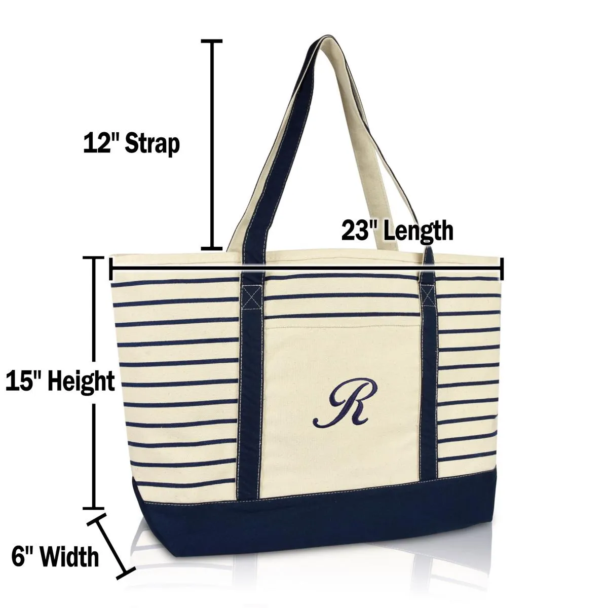 Dalix Striped R-Initial Tote Bag Womens Ballent Letter R