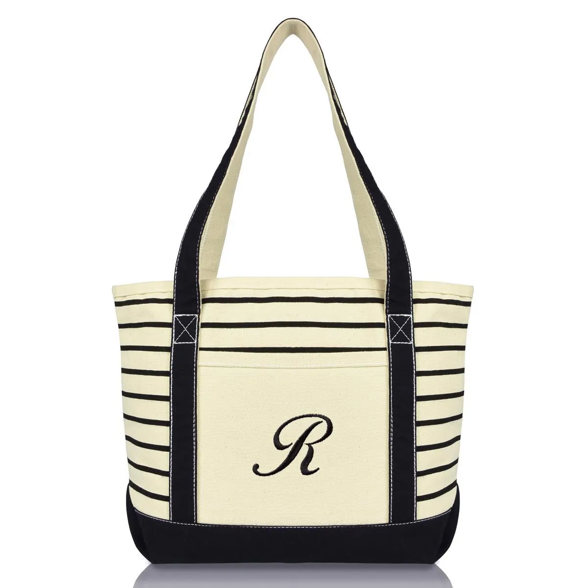 Dalix Striped R-Initial Tote Bag Womens Ballent Letter R