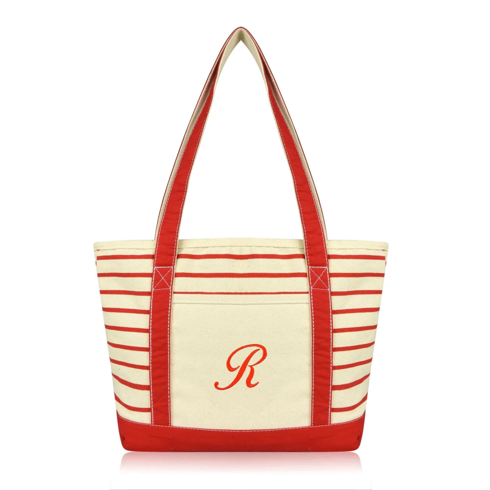 Dalix Striped R-Initial Tote Bag Womens Ballent Letter R