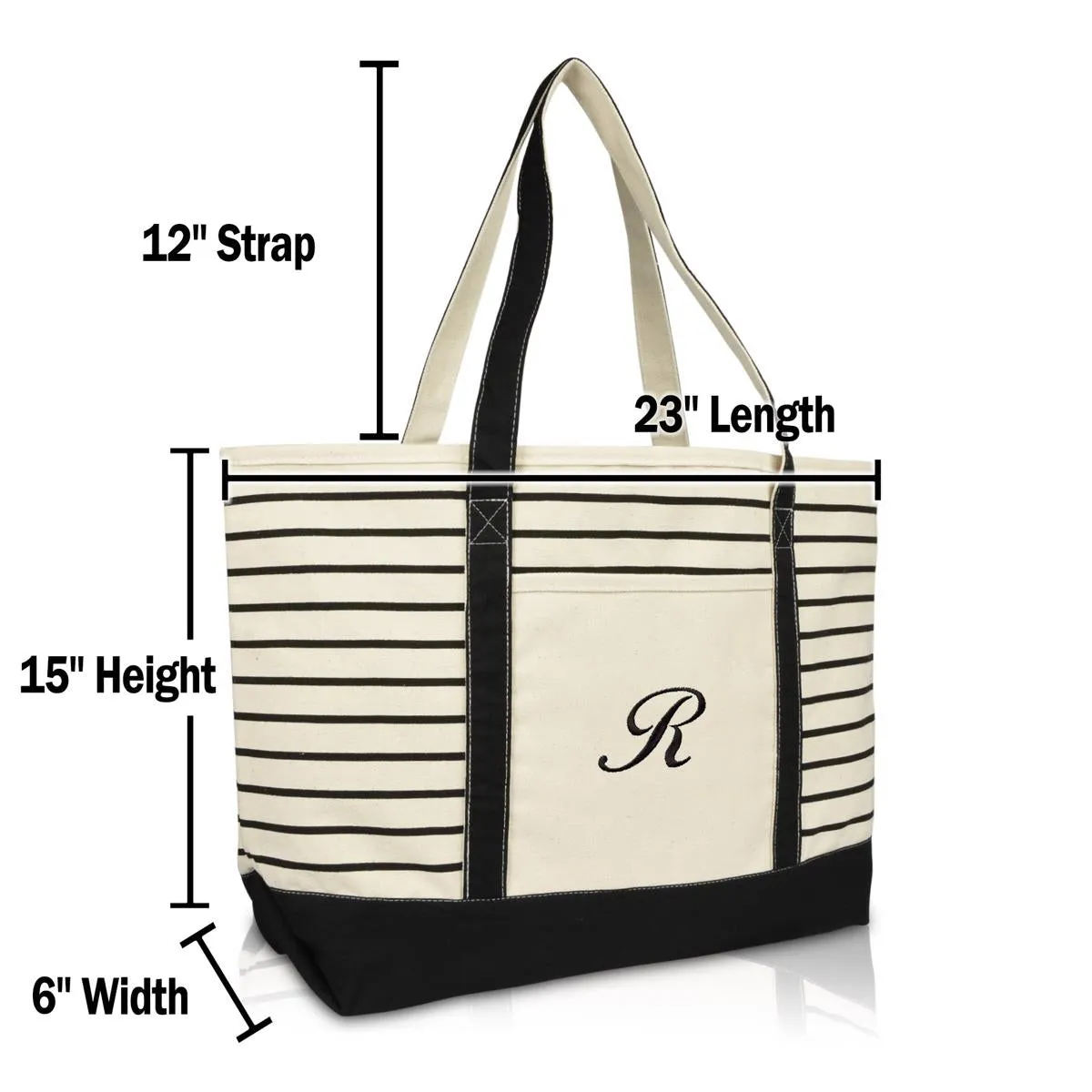 Dalix Striped R-Initial Tote Bag Womens Ballent Letter R