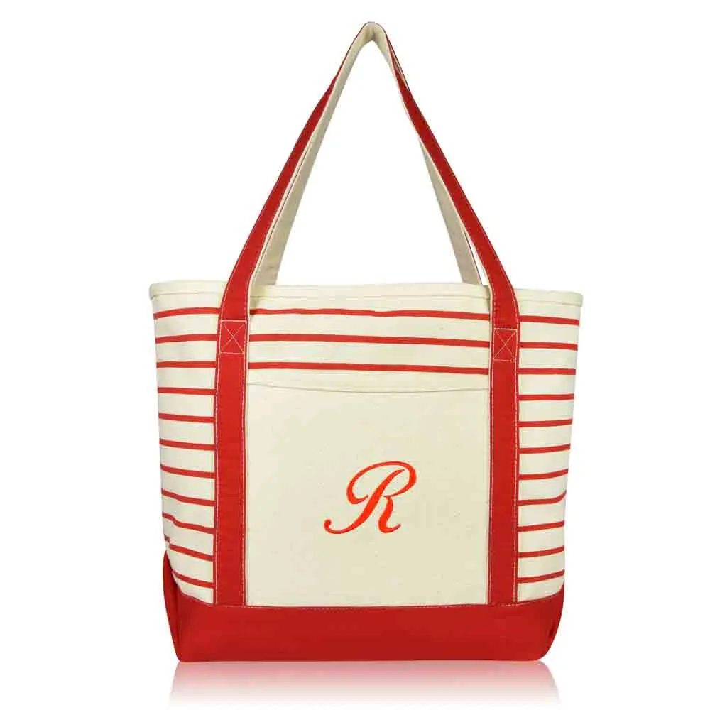 Dalix Striped R-Initial Tote Bag Womens Ballent Letter R