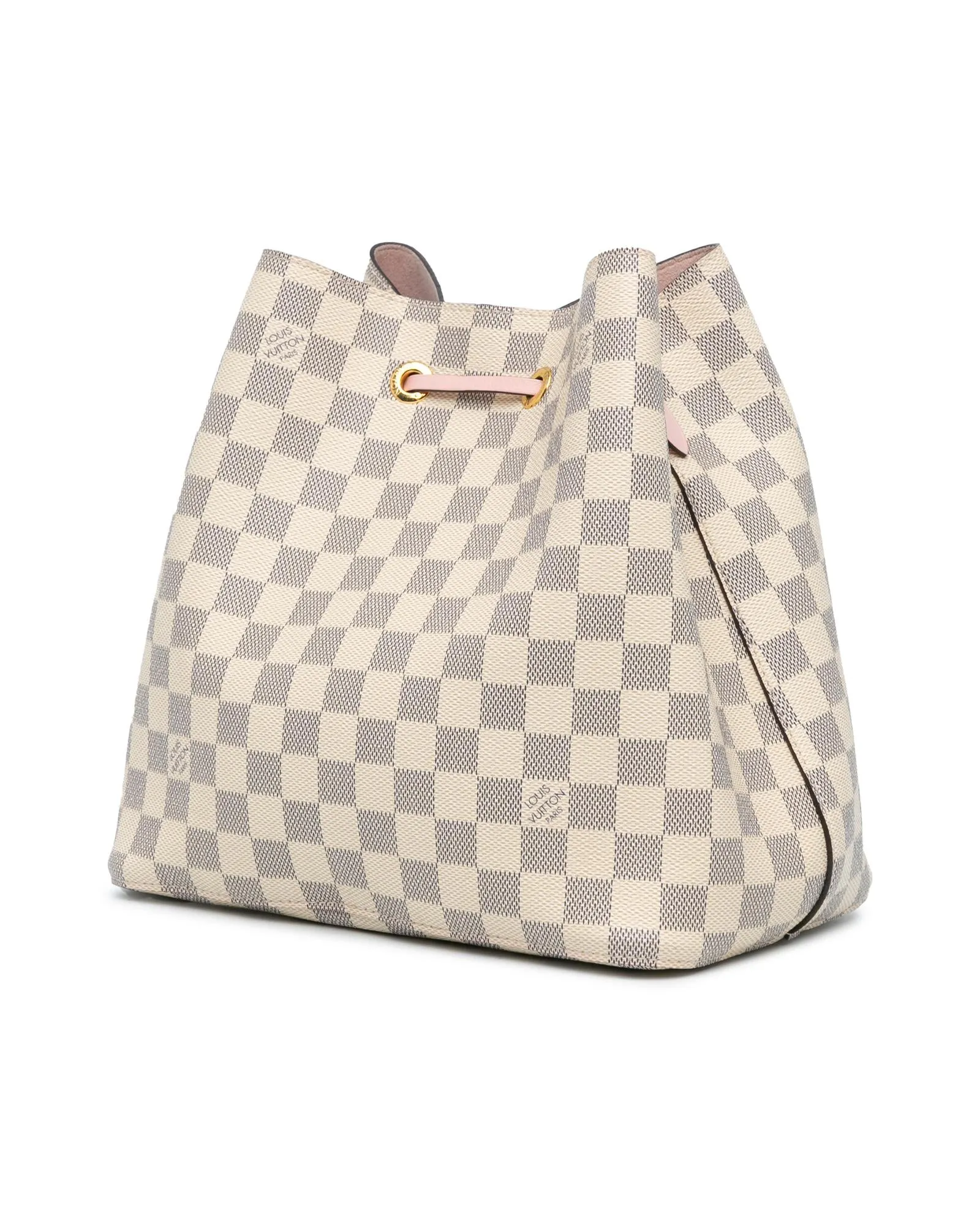 Damier Azur Canvas Bucket Bag with Leather Strap and Interior Zip Compartment