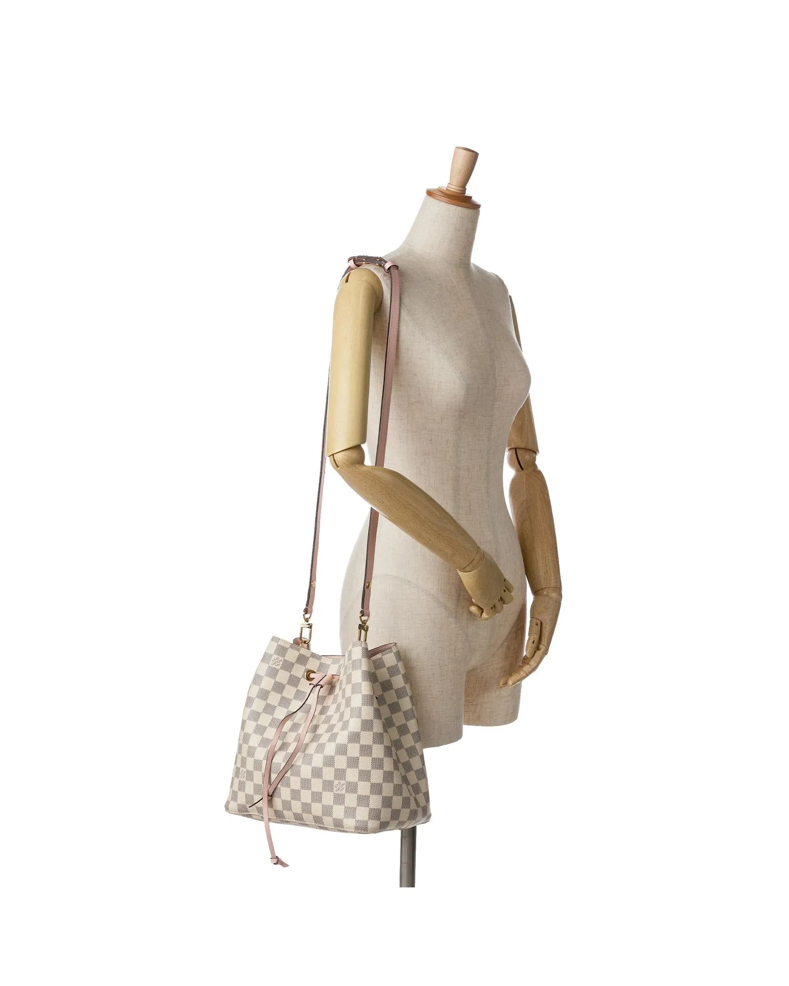 Damier Azur Canvas Bucket Bag with Leather Strap and Interior Zip Compartment