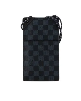 Damier Canvas Crossbody Phone Holder with Side Zip and Exterior Slip Pocket