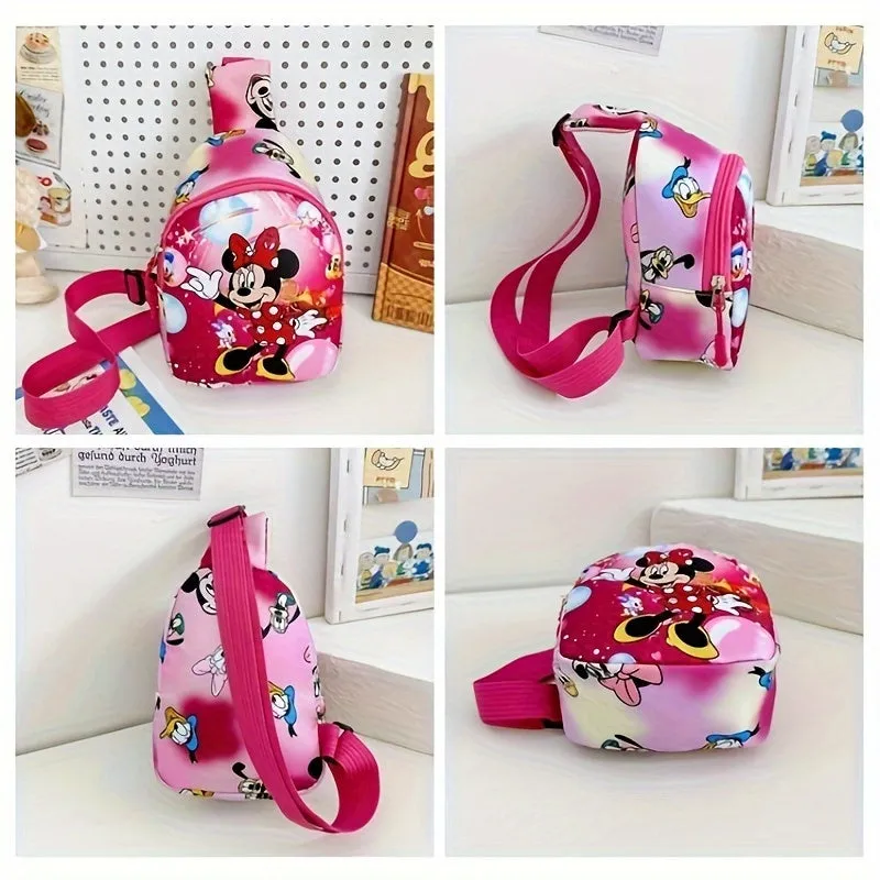 Disney Mickey & Minnie Mini Chest Bag, Cartoon Shoulder Bag, Cute & Casual Style Oxford Fabric Crossbody Purse With Adjustable Strap(5.5''x 2.7''x 7.4'')