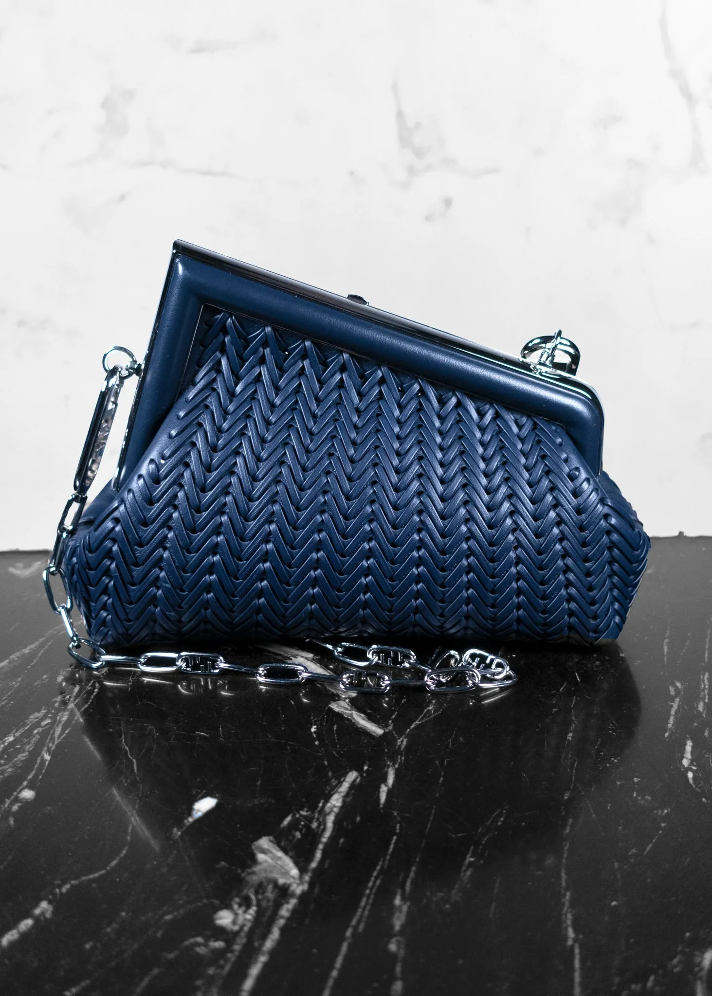 Fendi First Small Midnight Blue Woven Leather Bag