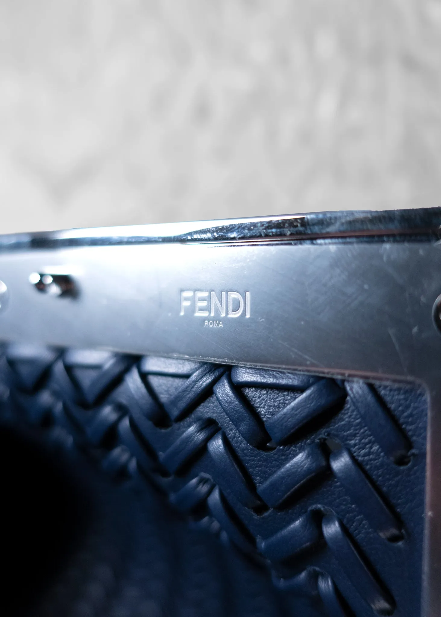 Fendi First Small Midnight Blue Woven Leather Bag