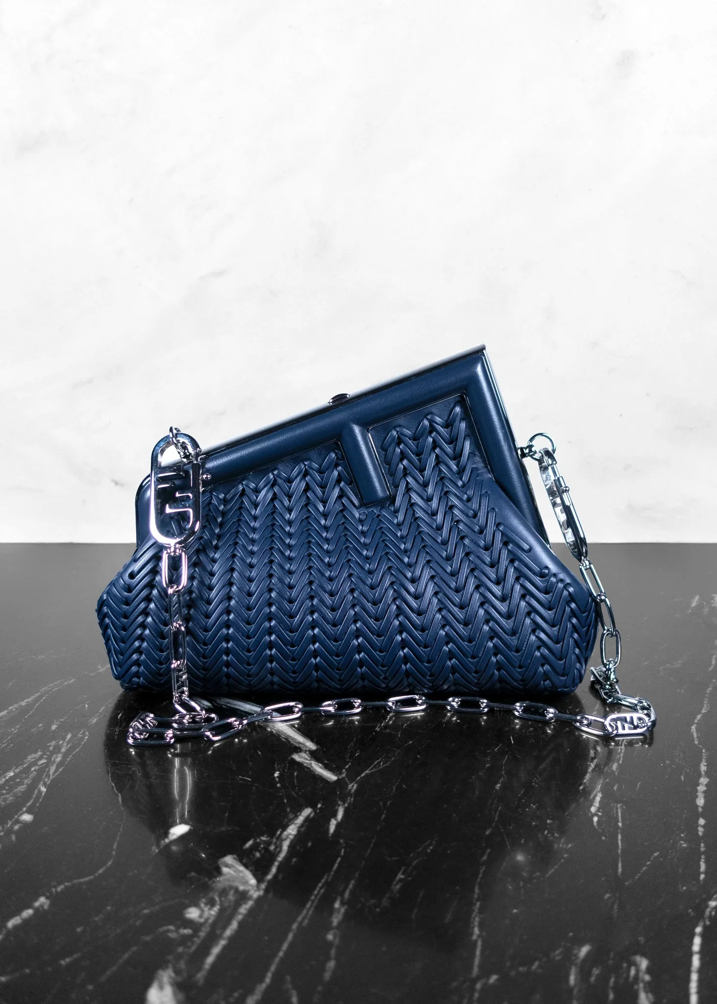 Fendi First Small Midnight Blue Woven Leather Bag