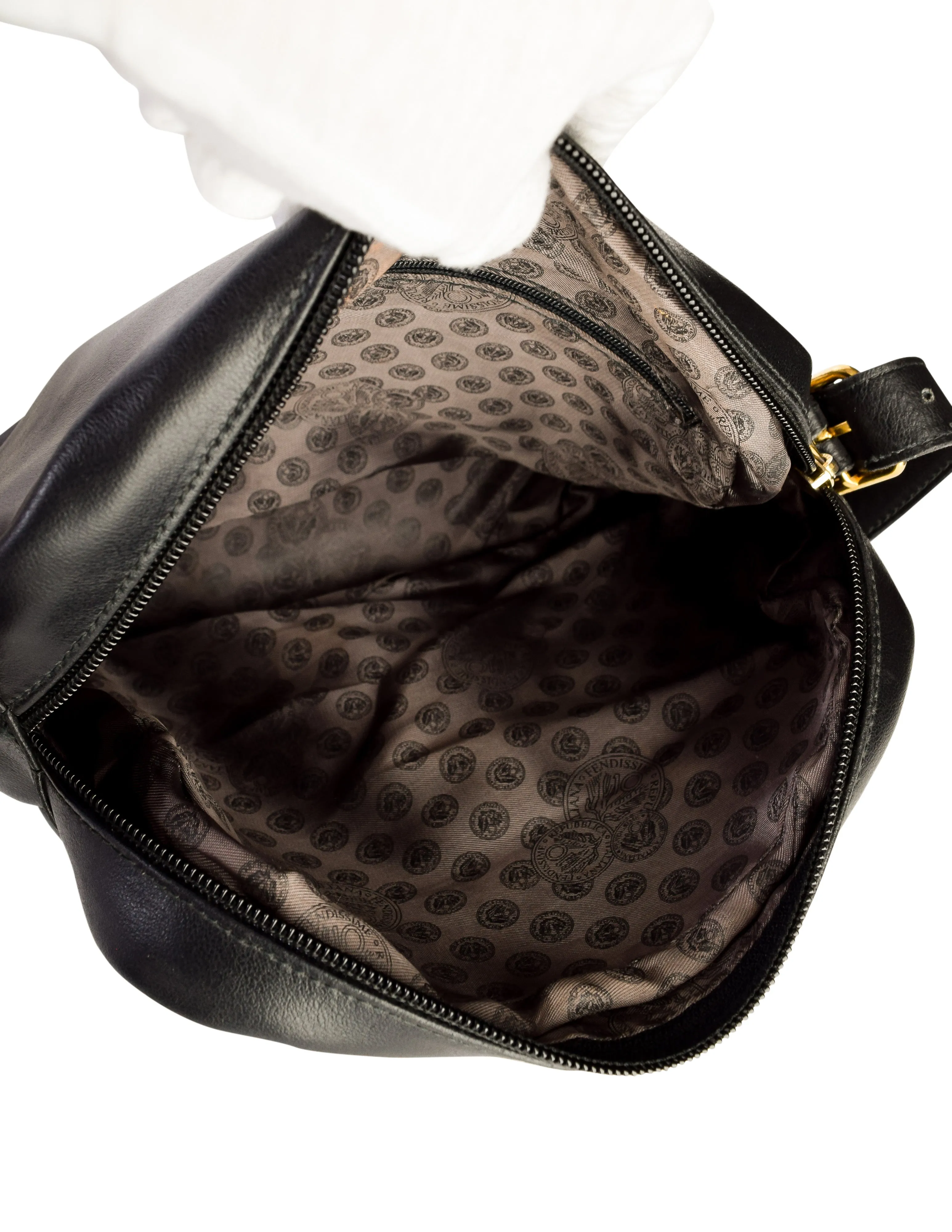 Fendissime Vintage Black Leather Tattoo Heart Crossbody Shoulder Bag