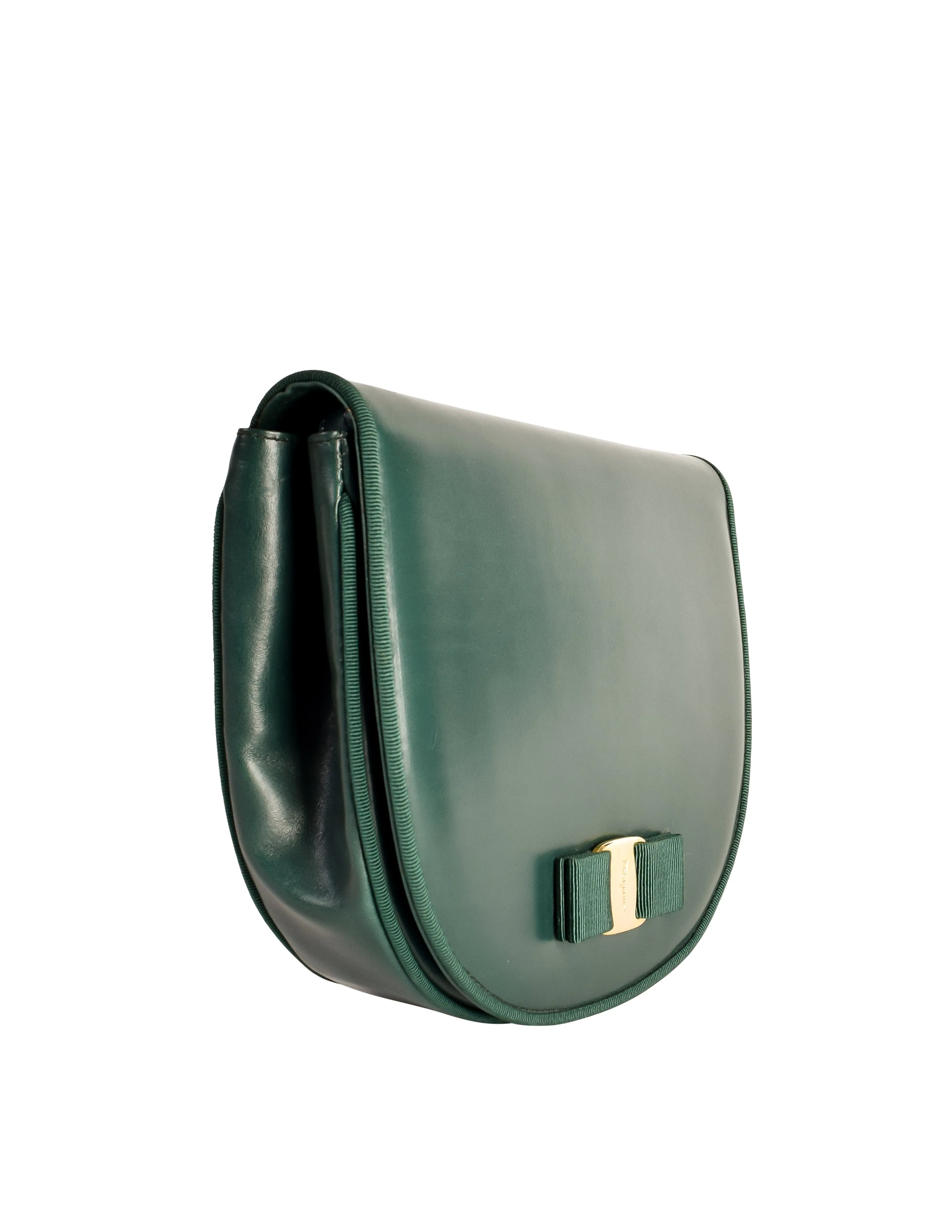 Ferragamo Vintage Vara Bow Logo Forest Green Leather Crossbody Bag