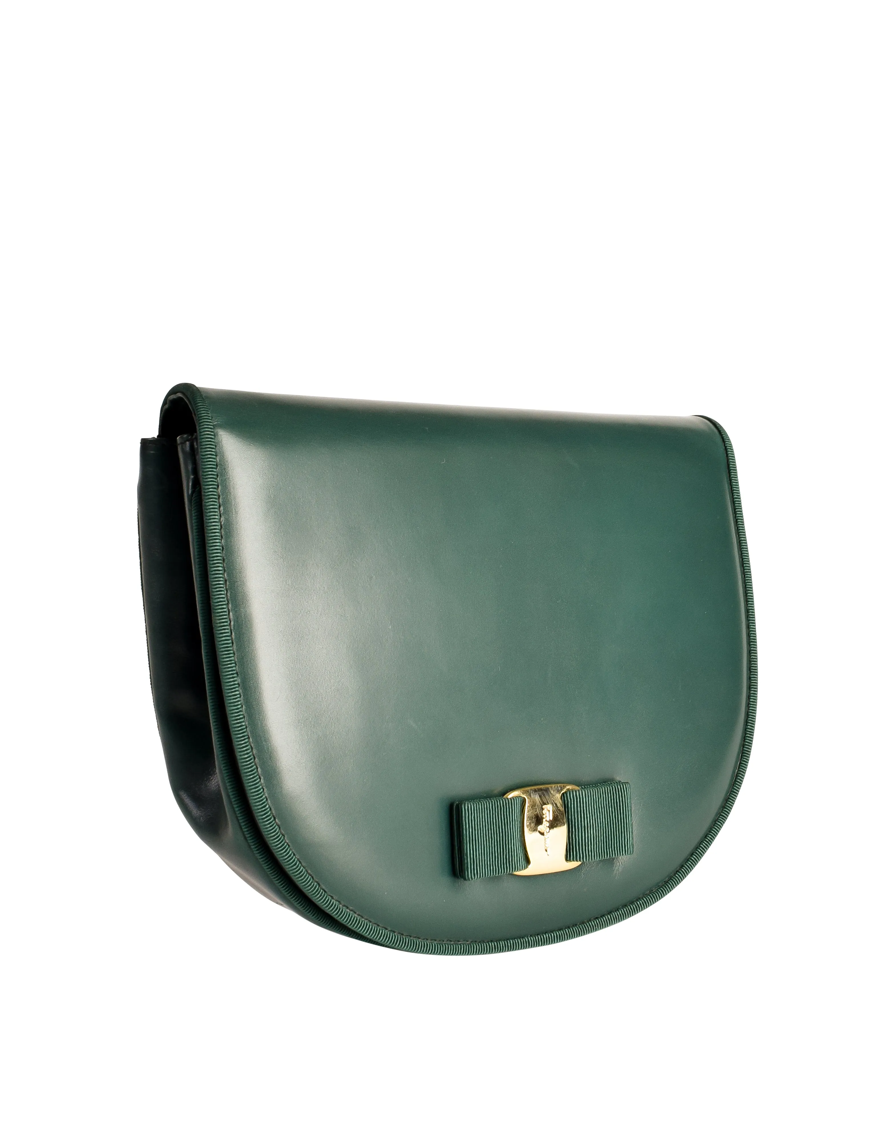 Ferragamo Vintage Vara Bow Logo Forest Green Leather Crossbody Bag