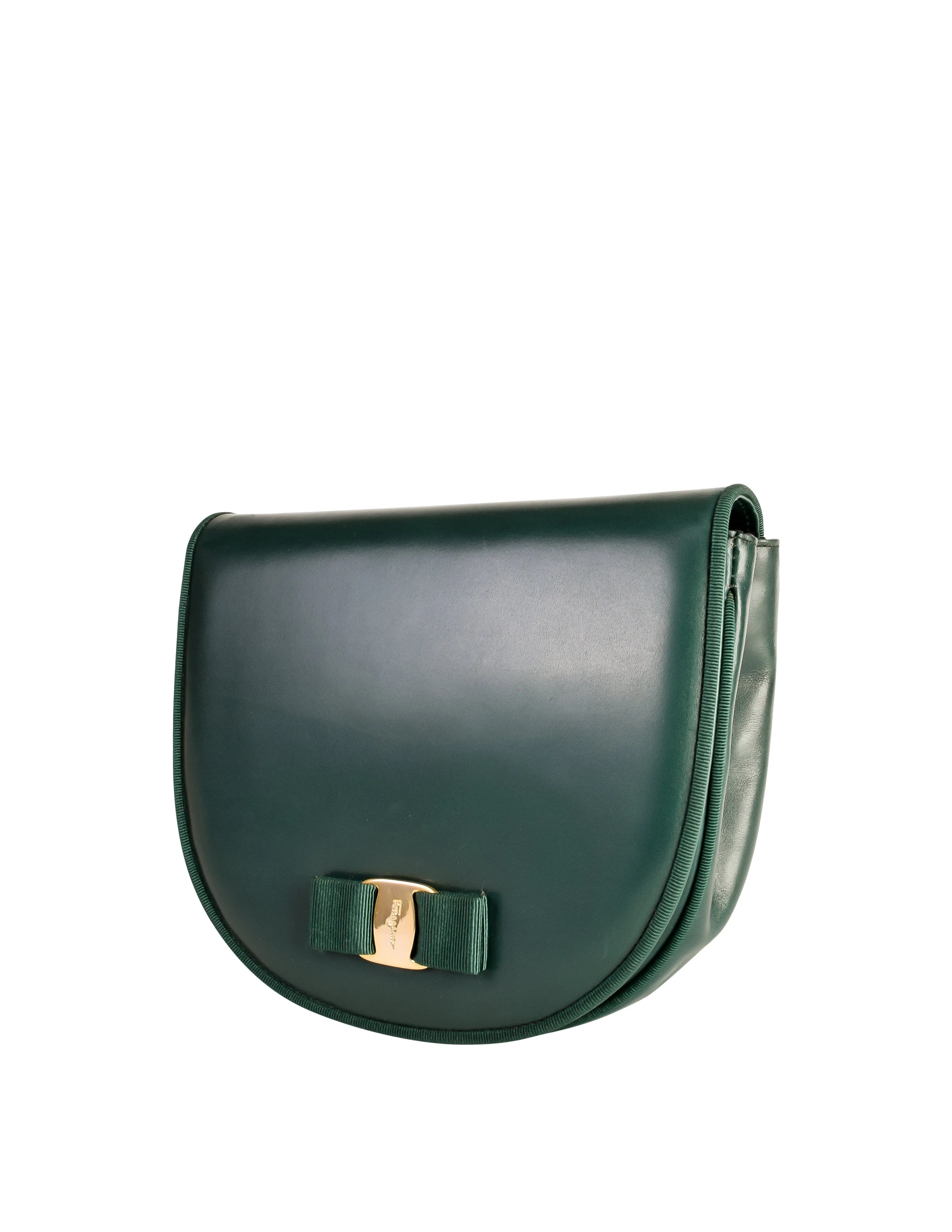 Ferragamo Vintage Vara Bow Logo Forest Green Leather Crossbody Bag