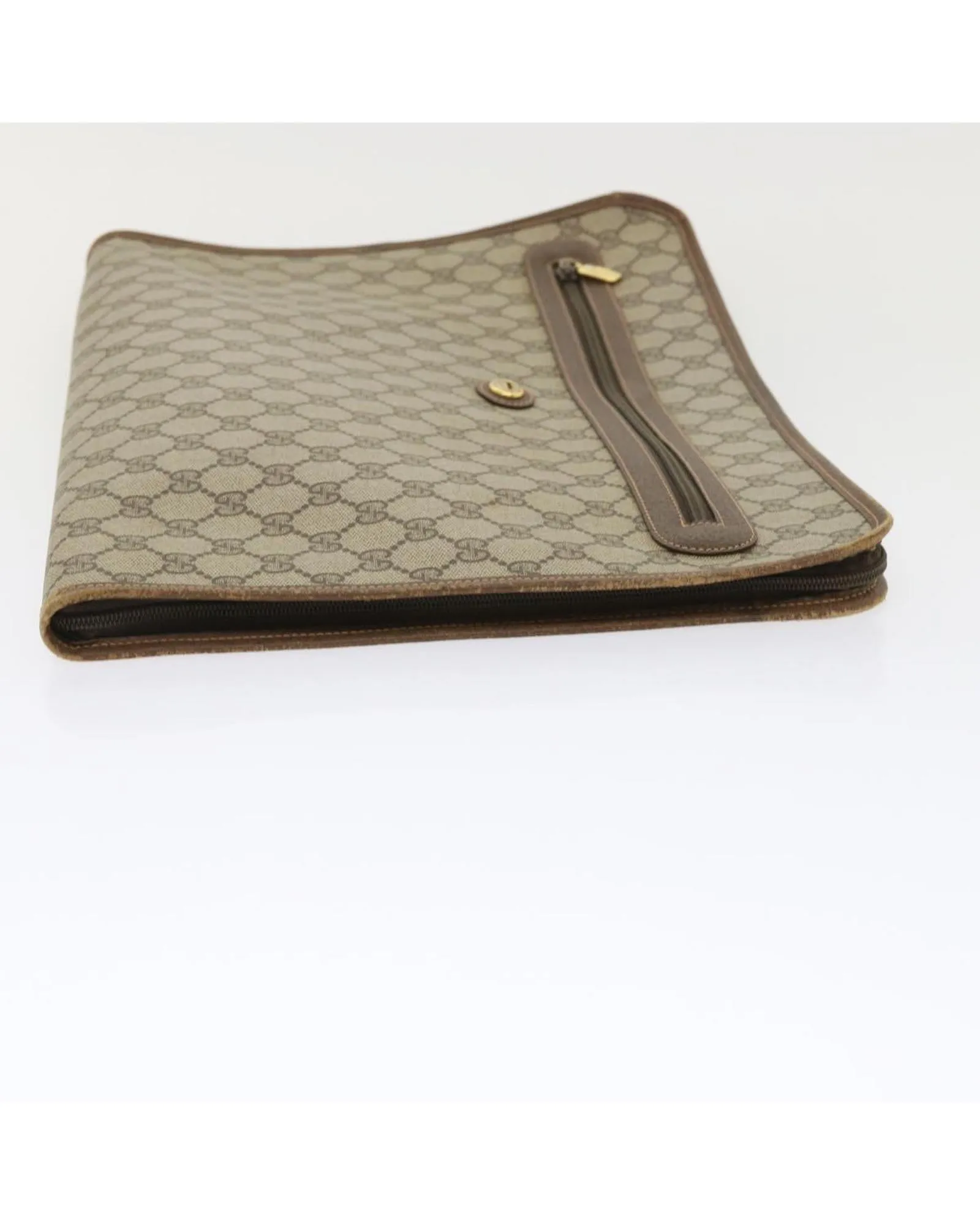 GG Canvas Clutch Bag PVC Leather Beige