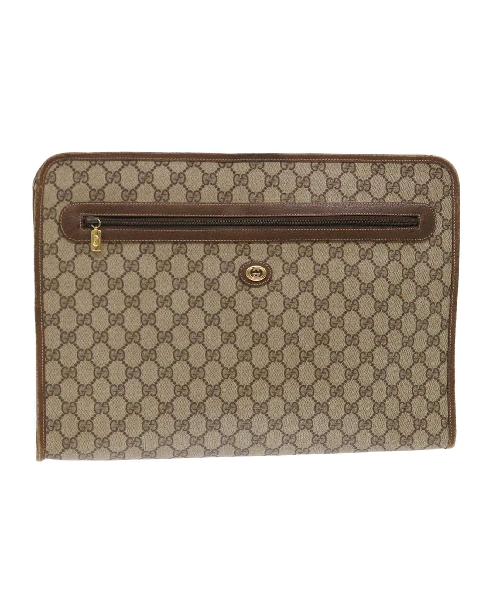 GG Canvas Clutch Bag PVC Leather Beige