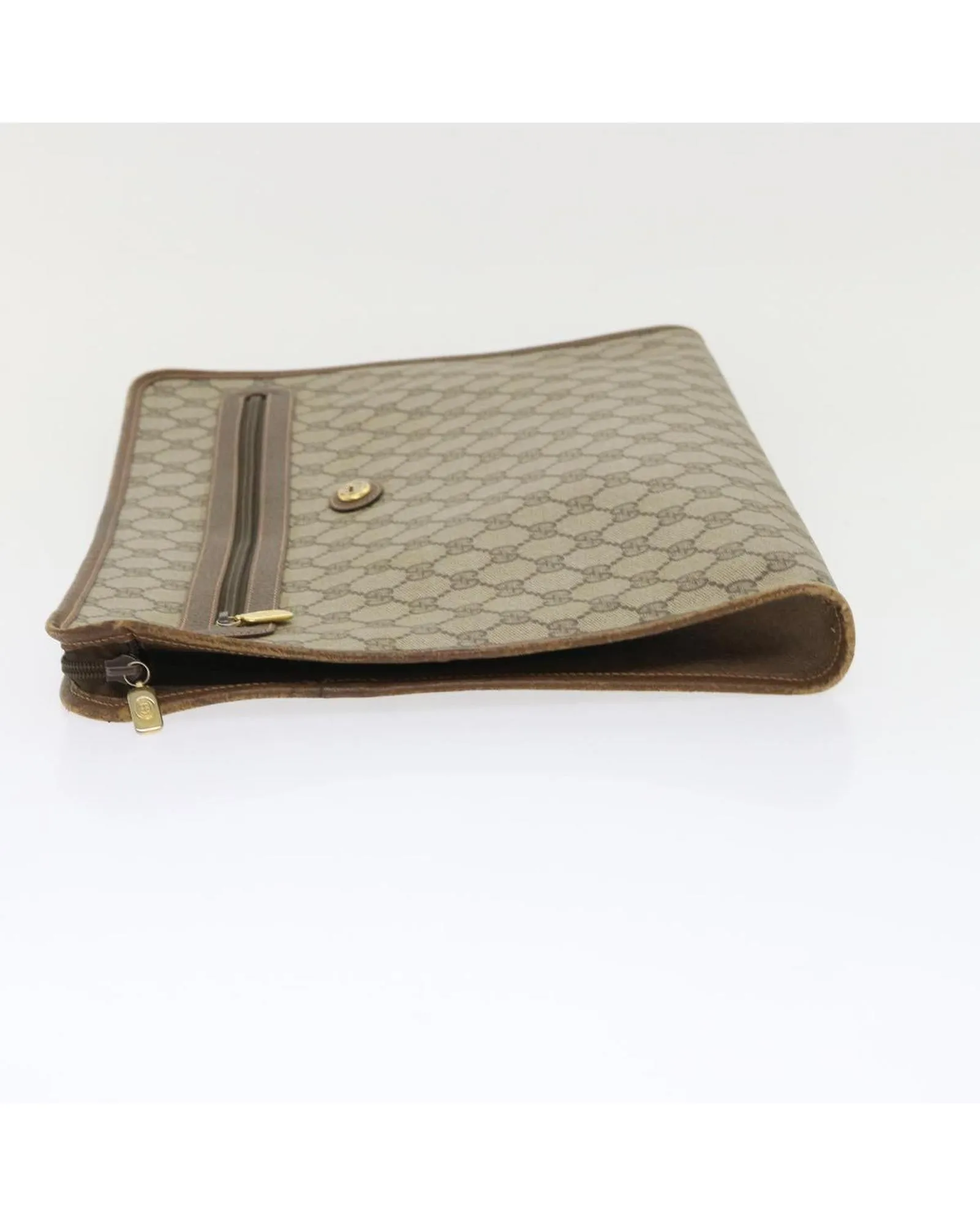 GG Canvas Clutch Bag PVC Leather Beige