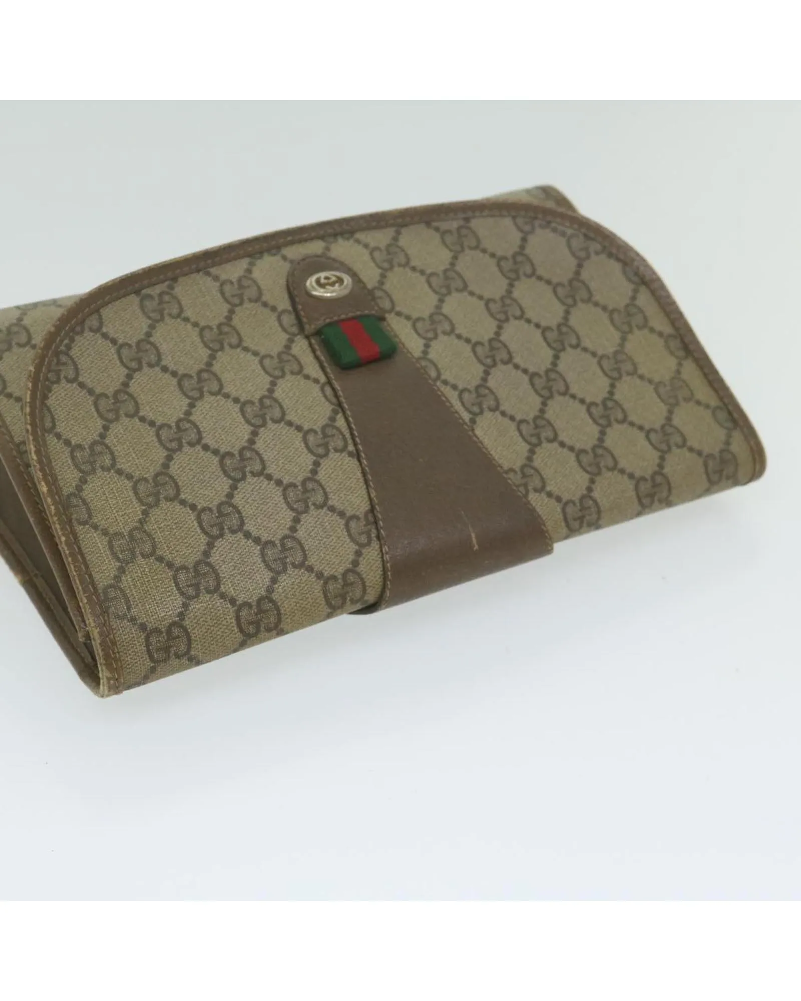 GG Supreme Clutch Bag with Web Sherry Line in Beige Red and Green