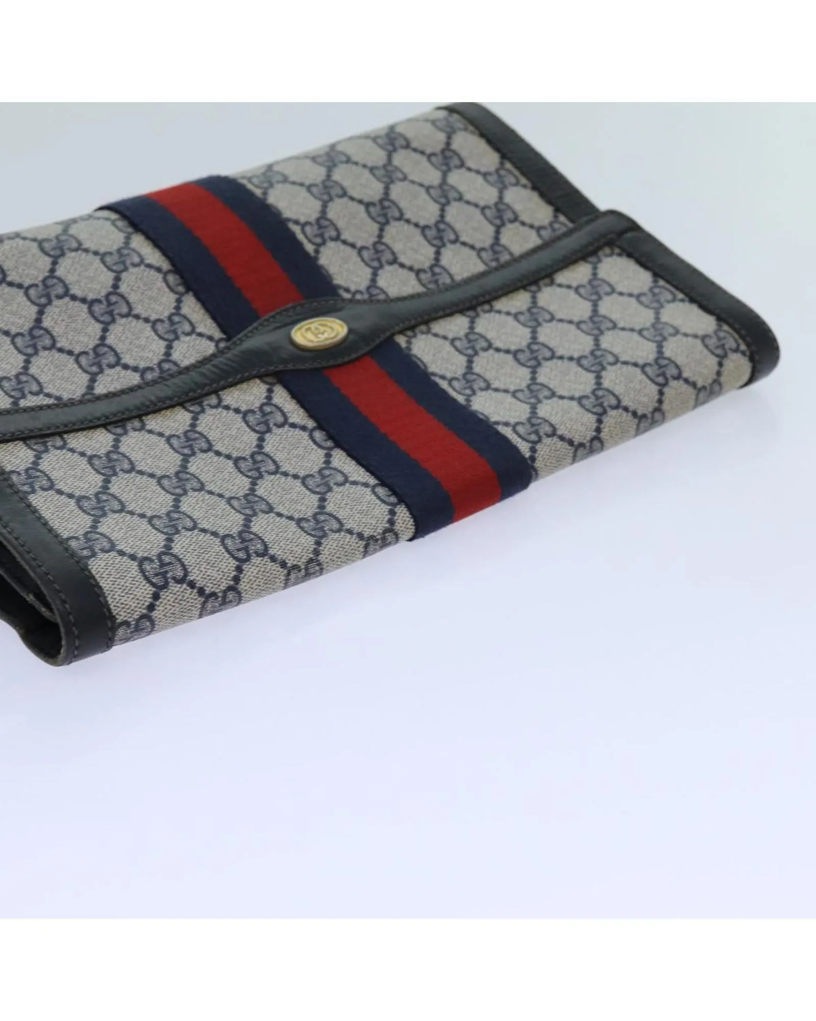 GG Supreme Sherry Line Clutch Bag with PVC and GG Canvas Material - Red and Navy